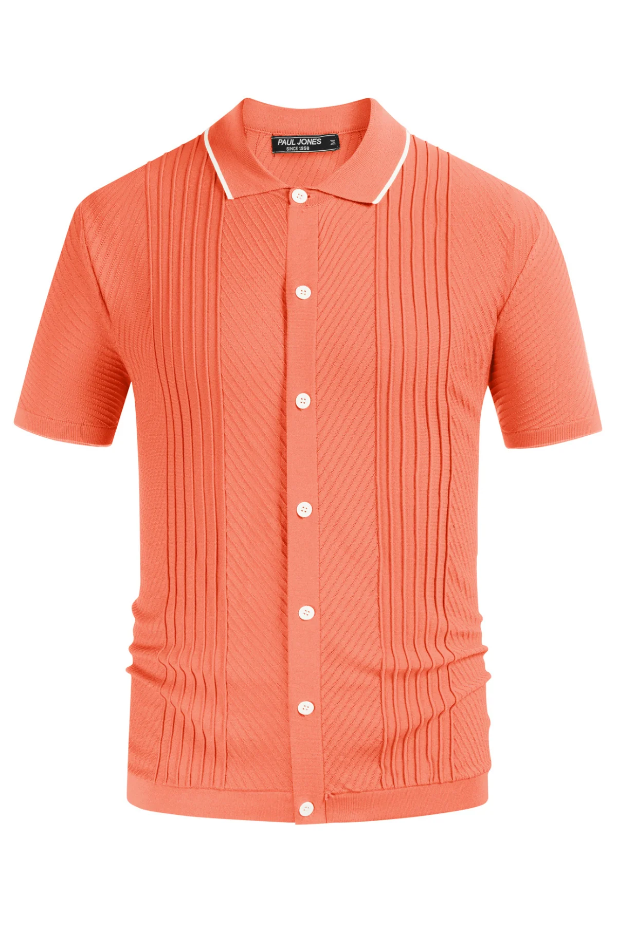 PJ Men Textured Cardigan Sweater Short Sleeve Lapel Collar Button-up Knitwear - Image 28