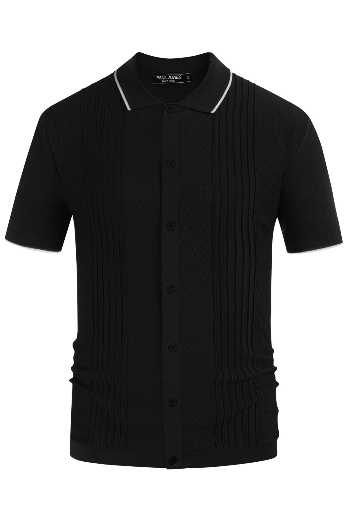 PJ Men Textured Cardigan Sweater Short Sleeve Lapel Collar Button-up Knitwear - Image 3