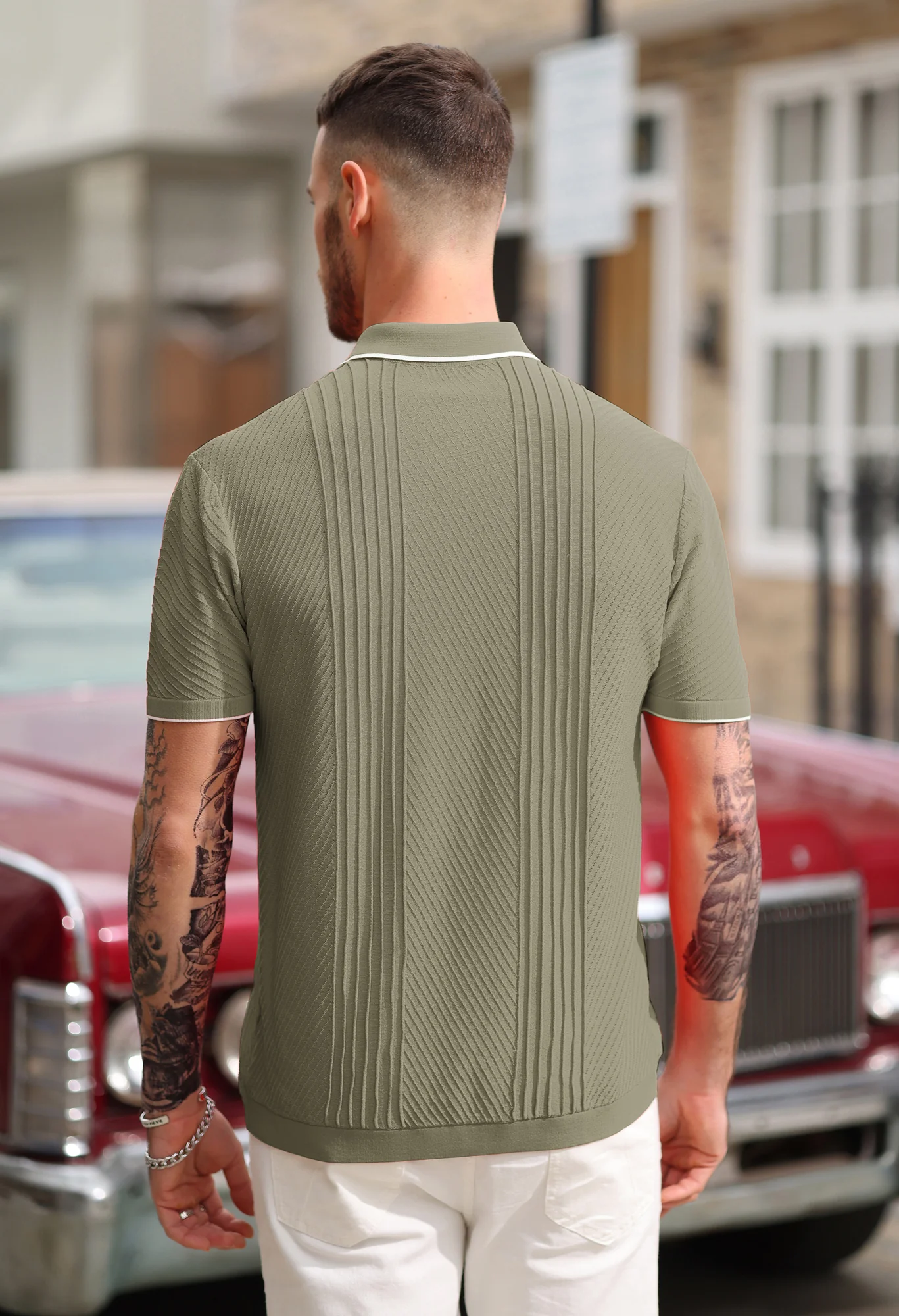 PJ Men Textured Cardigan Sweater Short Sleeve Lapel Collar Button-up Knitwear - Image 37