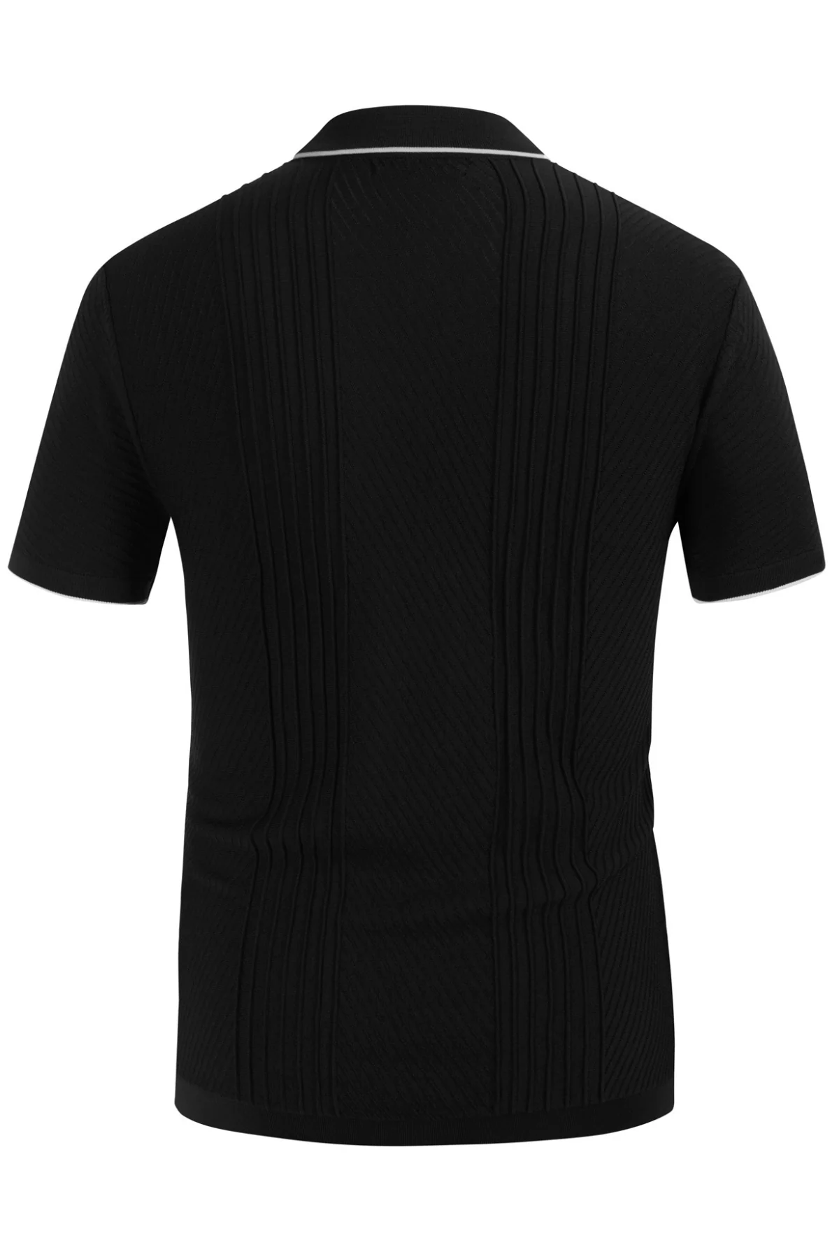 PJ Men Textured Cardigan Sweater Short Sleeve Lapel Collar Button-up Knitwear - Image 4