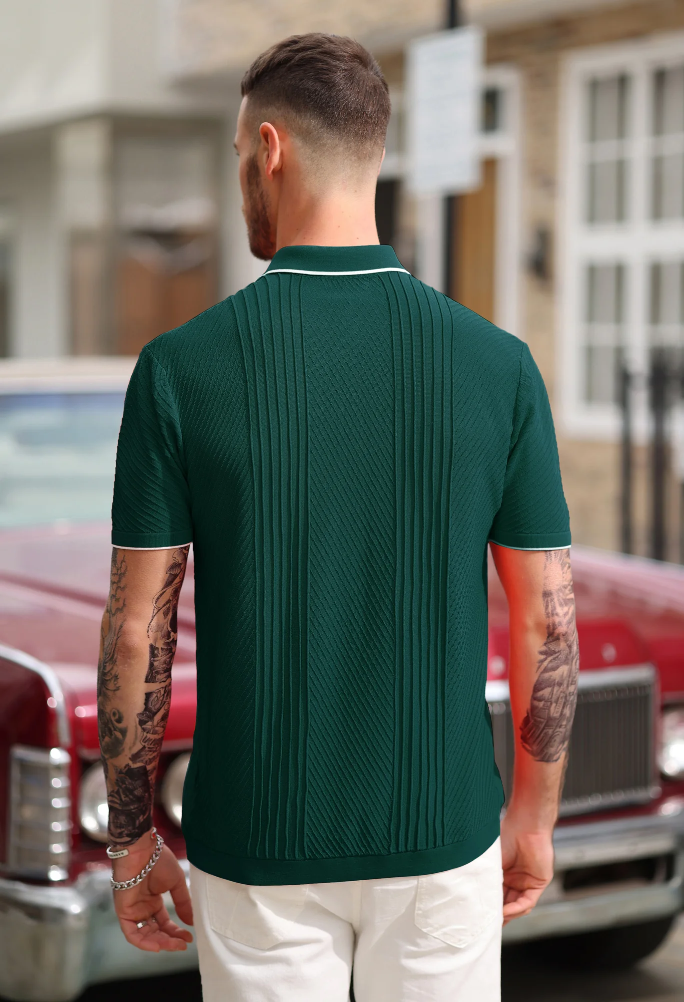 PJ Men Textured Cardigan Sweater Short Sleeve Lapel Collar Button-up Knitwear - Image 40