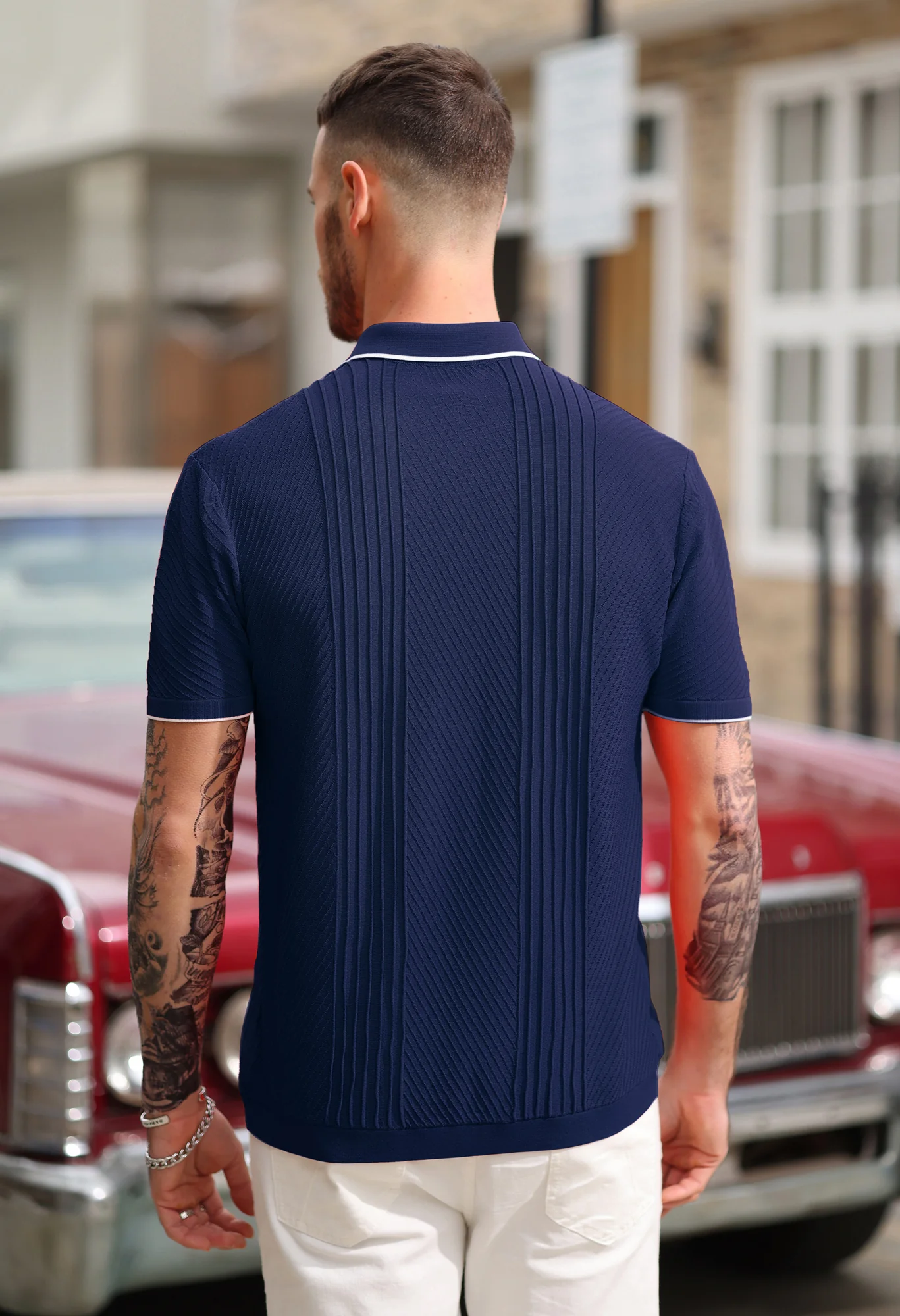 PJ Men Textured Cardigan Sweater Short Sleeve Lapel Collar Button-up Knitwear - Image 46