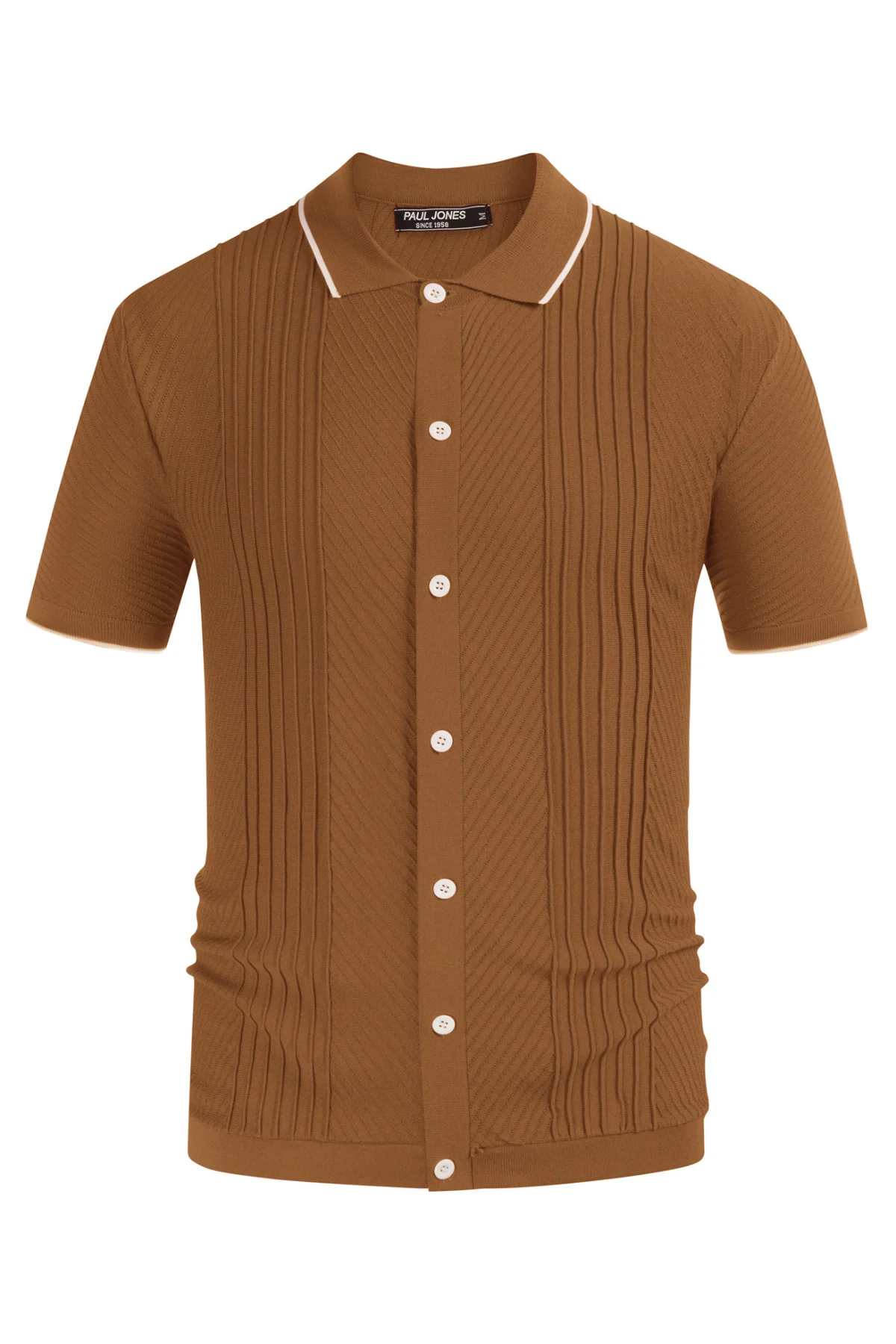 PJ Men Textured Cardigan Sweater Short Sleeve Lapel Collar Button-up Knitwear - Image 48