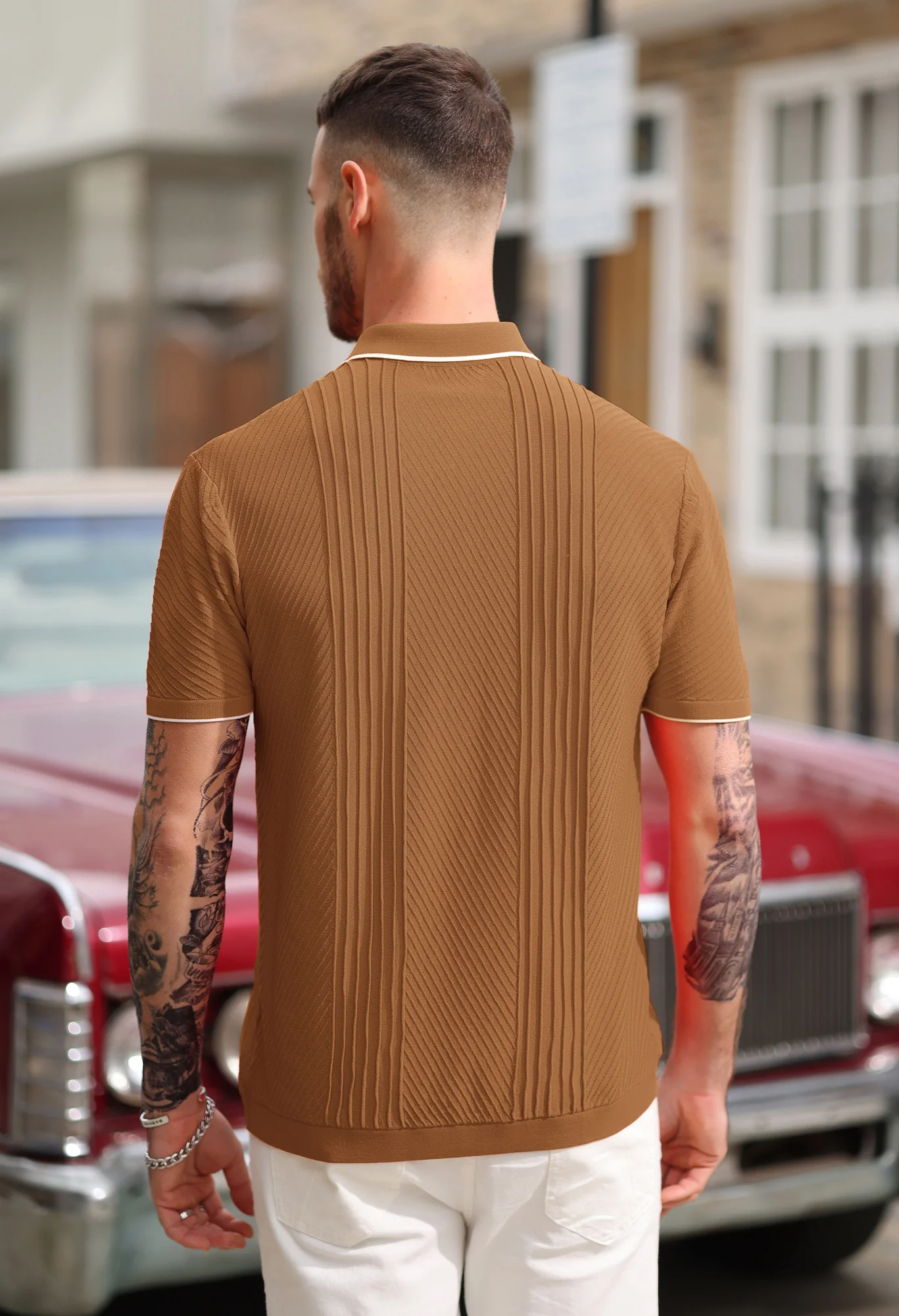 PJ Men Textured Cardigan Sweater Short Sleeve Lapel Collar Button-up Knitwear - Image 50