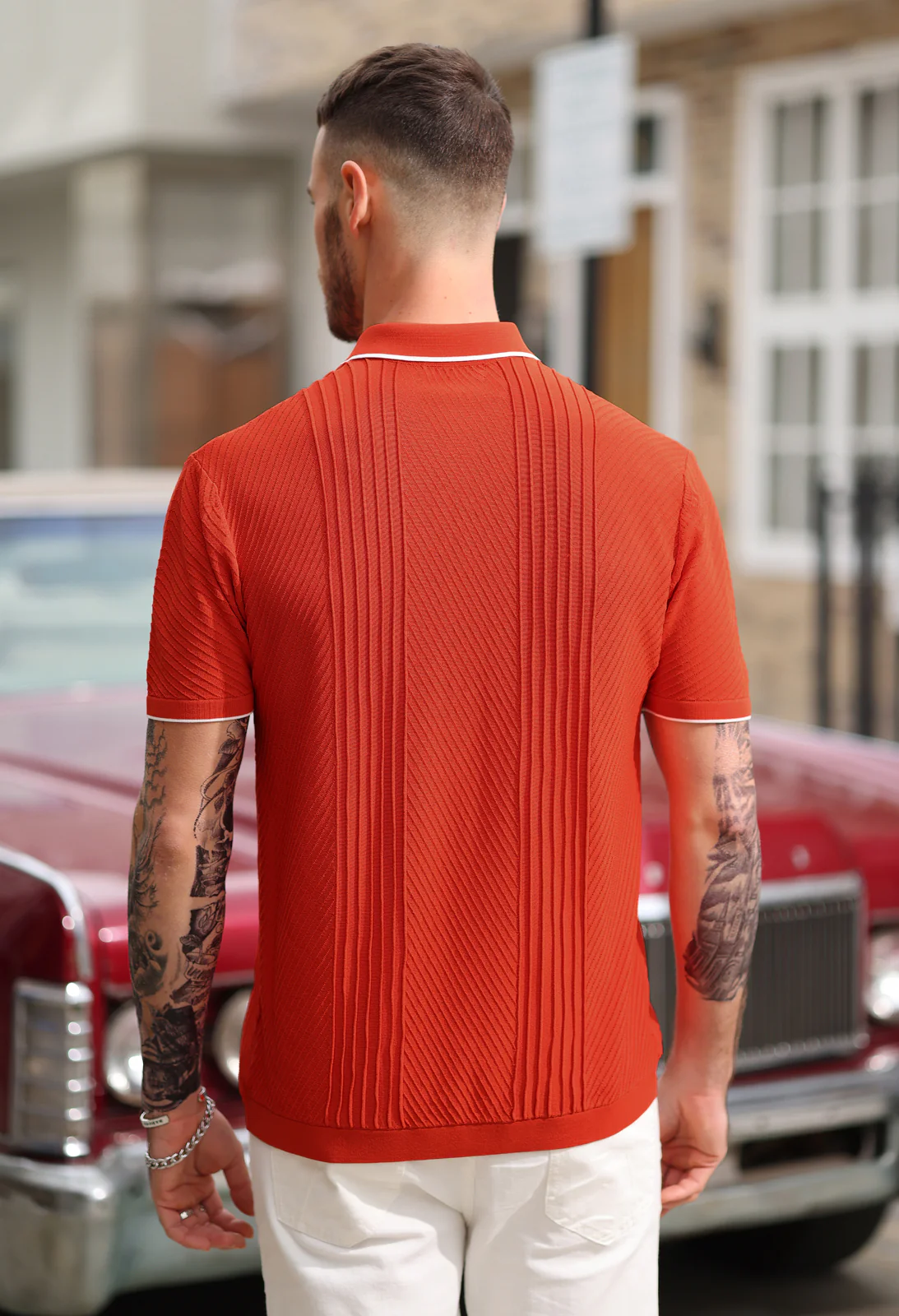 PJ Men Textured Cardigan Sweater Short Sleeve Lapel Collar Button-up Knitwear - Image 56