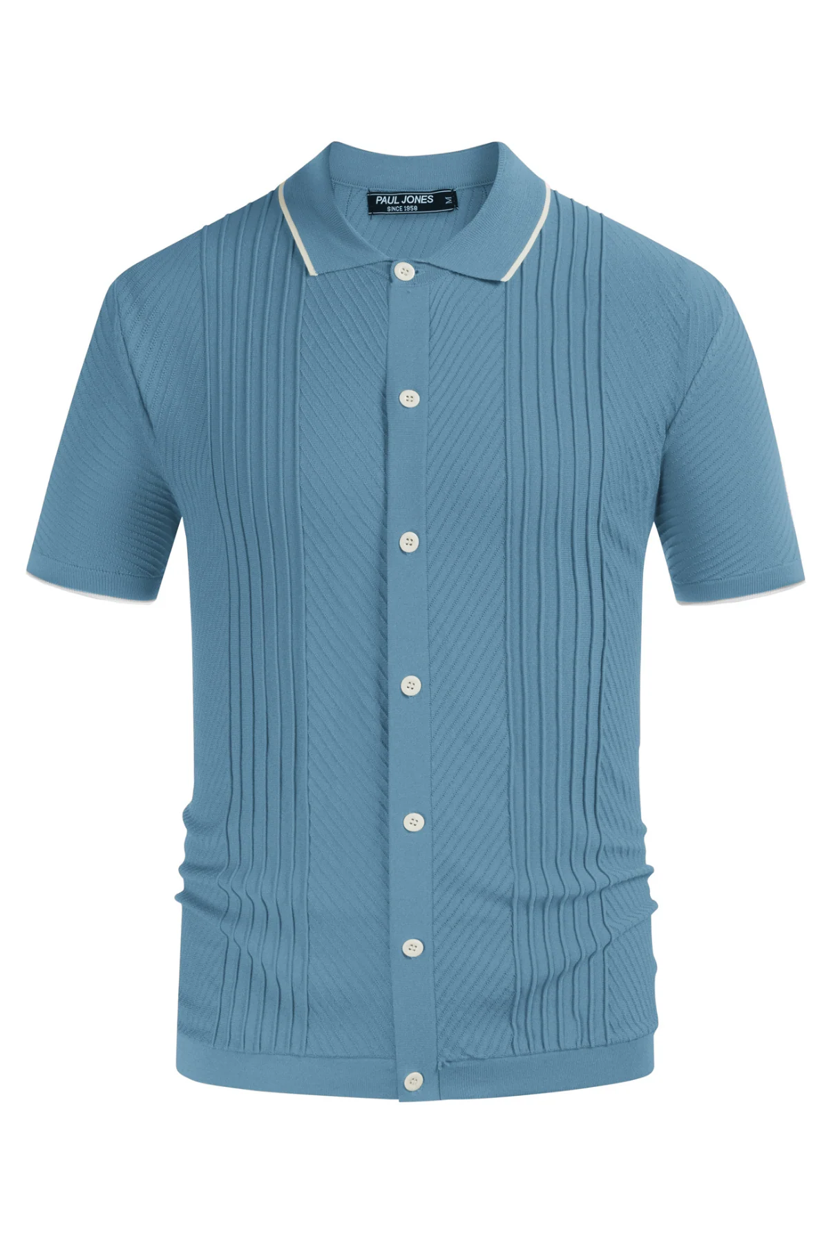 PJ Men Textured Cardigan Sweater Short Sleeve Lapel Collar Button-up Knitwear - Image 58