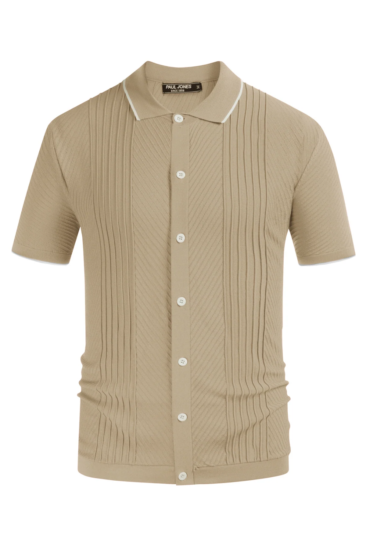 PJ Men Textured Cardigan Sweater Short Sleeve Lapel Collar Button-up Knitwear - Image 63