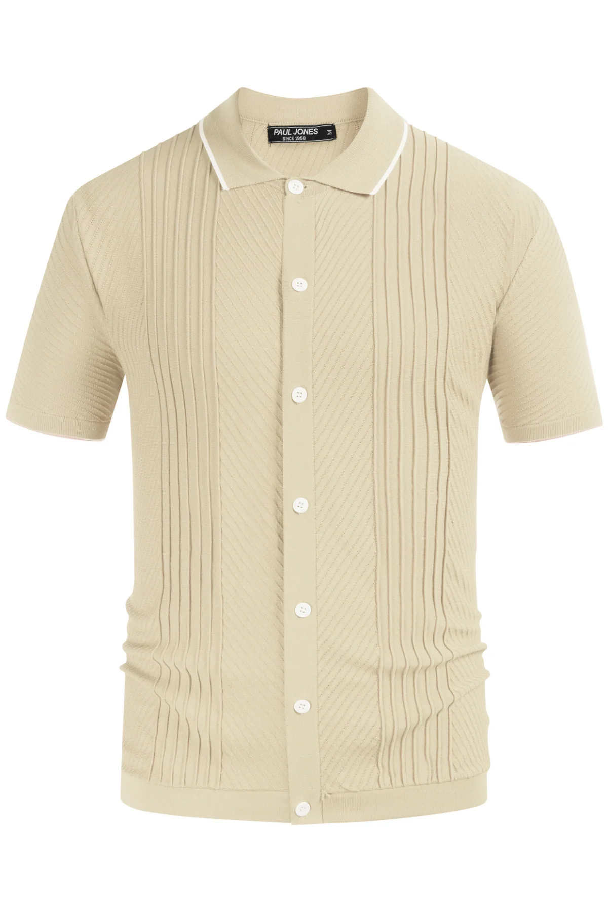 PJ Men Textured Cardigan Sweater Short Sleeve Lapel Collar Button-up Knitwear - Image 8