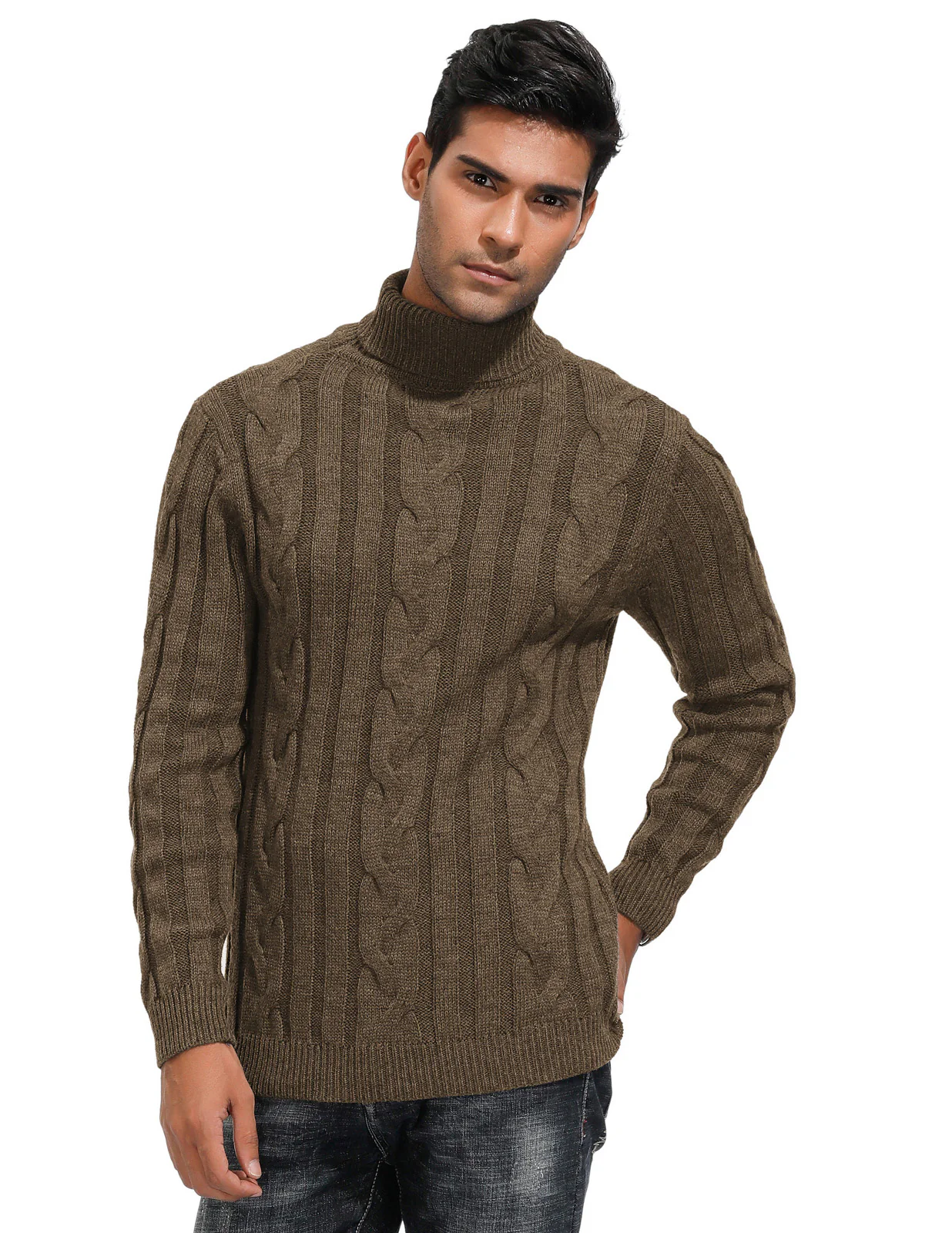 Men's Casual Turtleneck Sweaters Cable Knit Thermal Pullover Sweater - Image 15