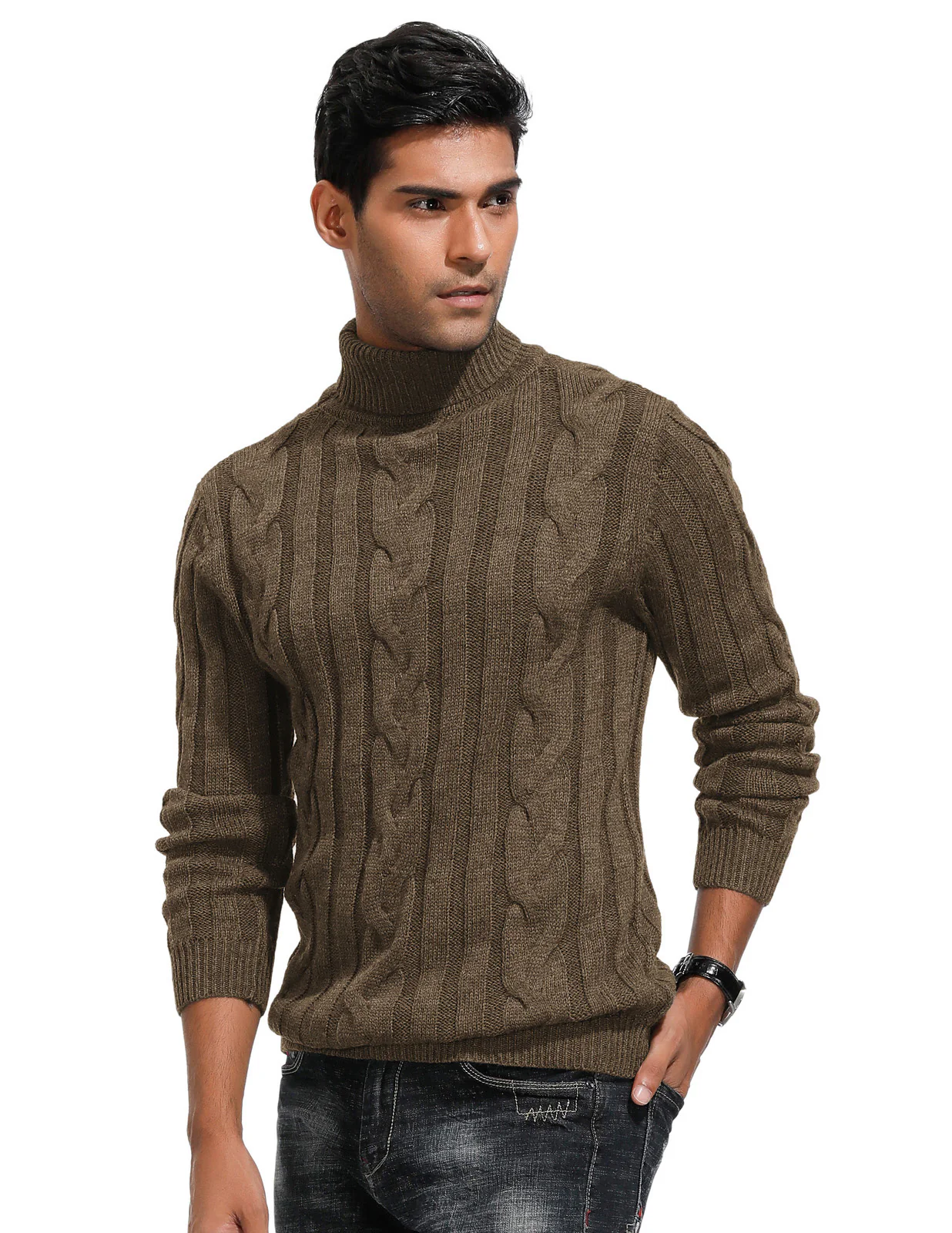 Men's Casual Turtleneck Sweaters Cable Knit Thermal Pullover Sweater - Image 16
