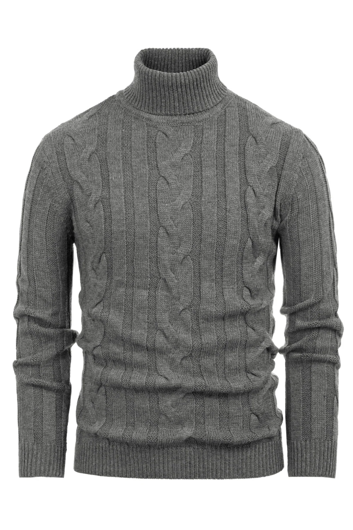 Men's Casual Turtleneck Sweaters Cable Knit Thermal Pullover Sweater - Image 19