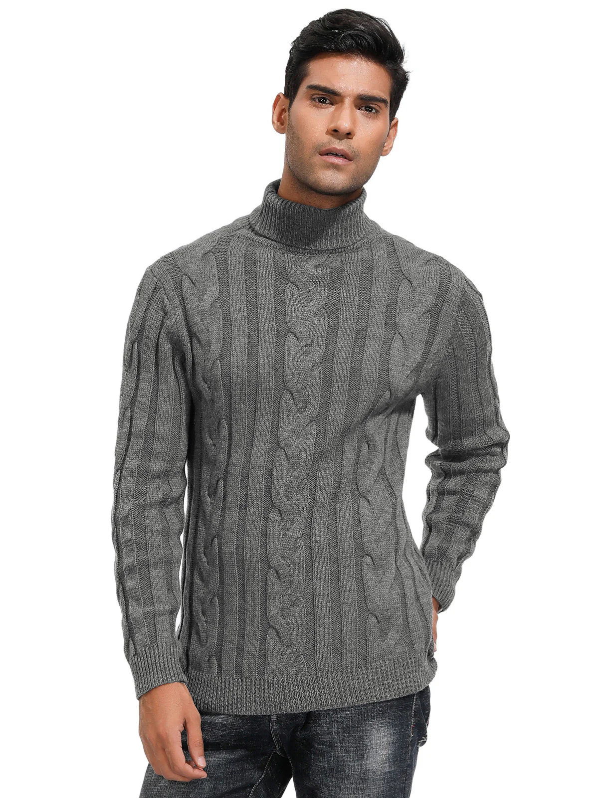 Men's Casual Turtleneck Sweaters Cable Knit Thermal Pullover Sweater - Image 22