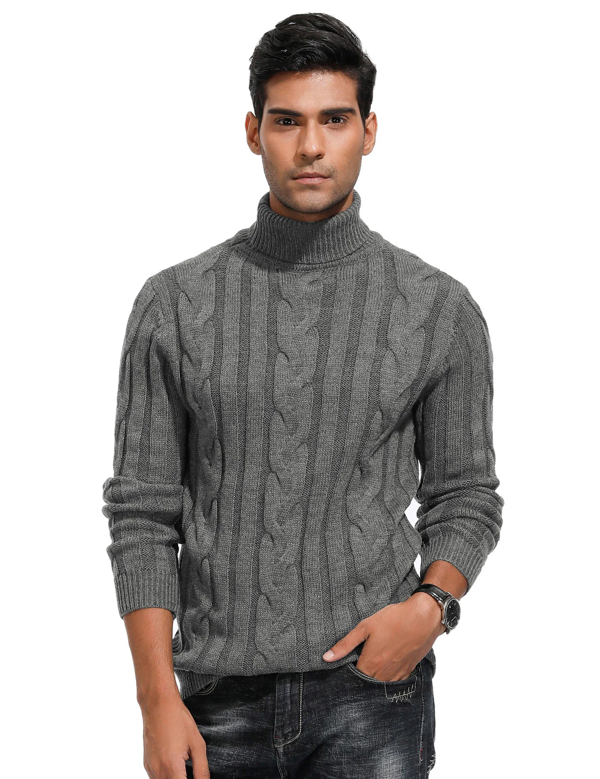 Men's Casual Turtleneck Sweaters Cable Knit Thermal Pullover Sweater - Image 24