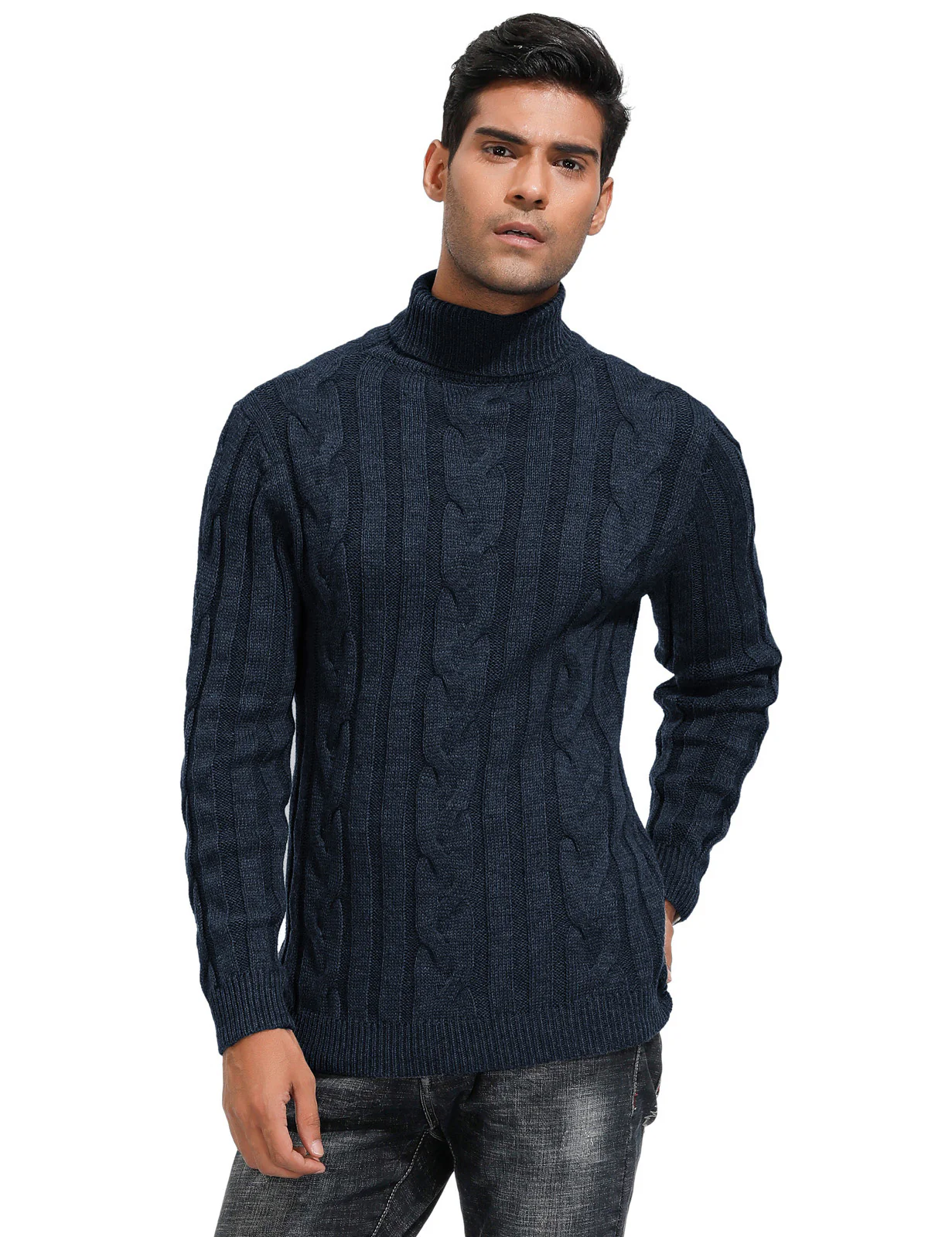 Men's Casual Turtleneck Sweaters Cable Knit Thermal Pullover Sweater - Image 25