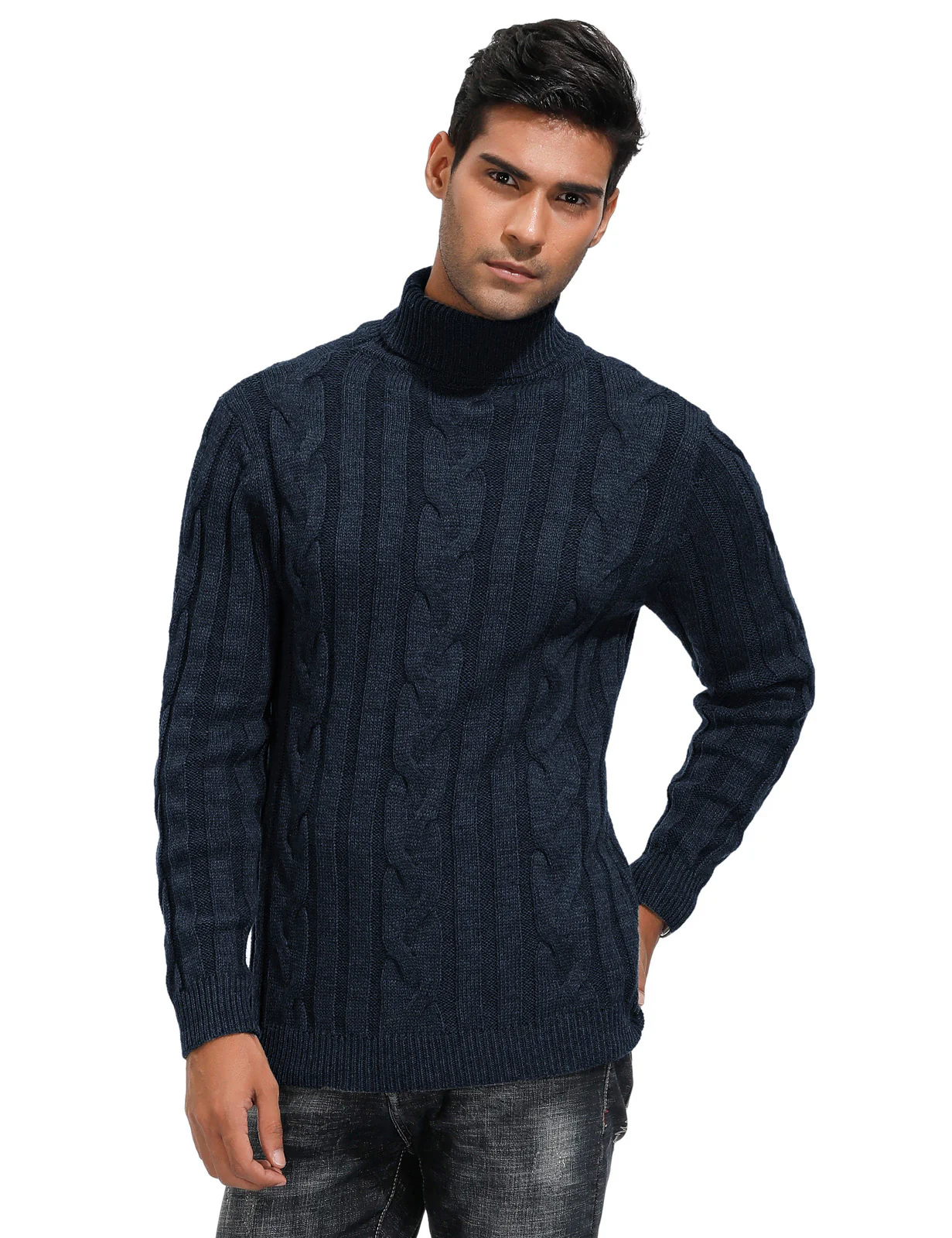 Men's Casual Turtleneck Sweaters Cable Knit Thermal Pullover Sweater - Image 26