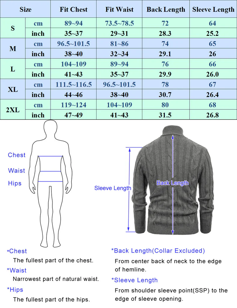 Men's Casual Turtleneck Sweaters Cable Knit Thermal Pullover Sweater - Image 28