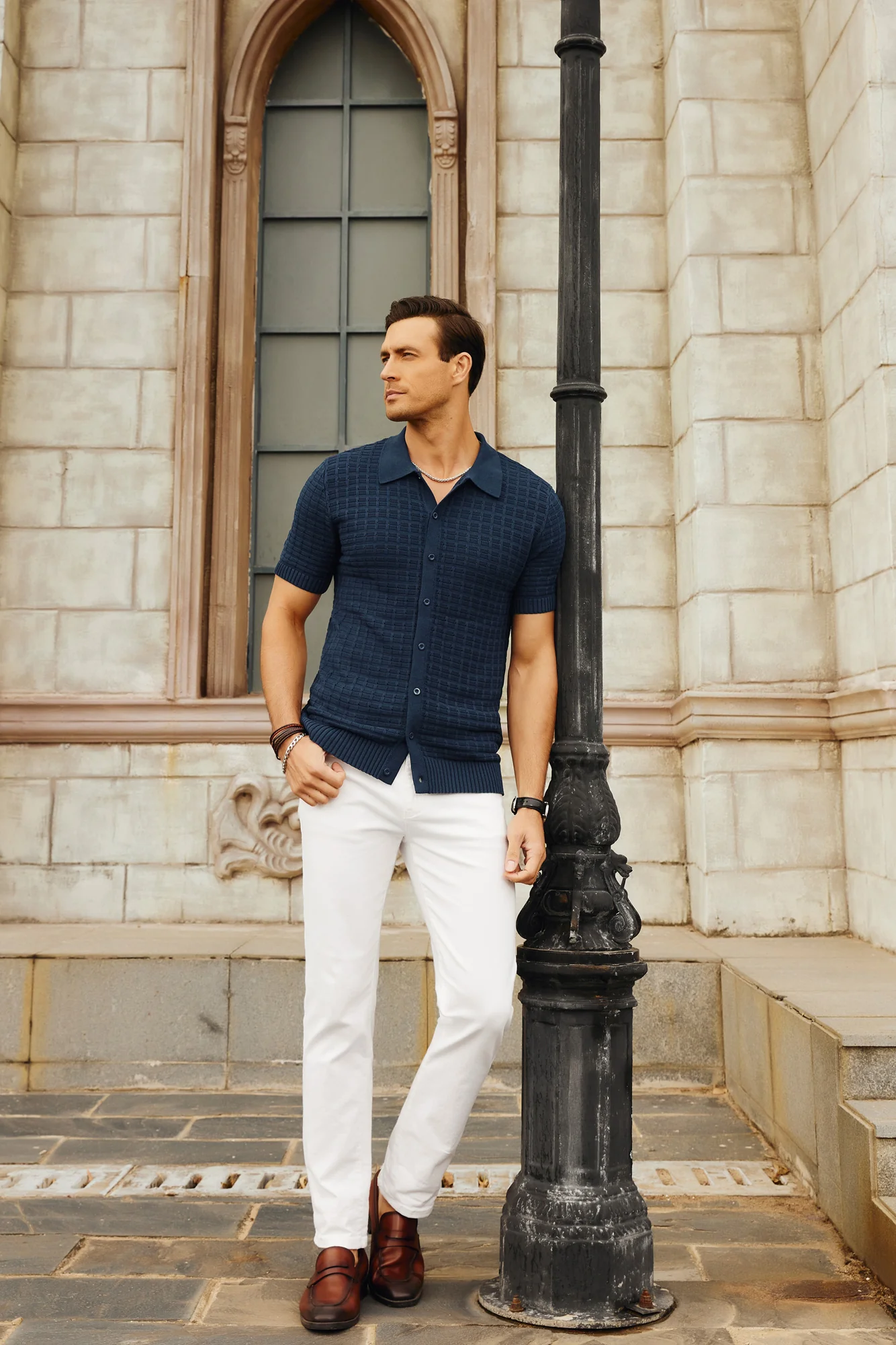 Mens Breathable Knitting Polo Shirts Textured Short Sleeve Golf Polo Cardigan Shirts - Image 10