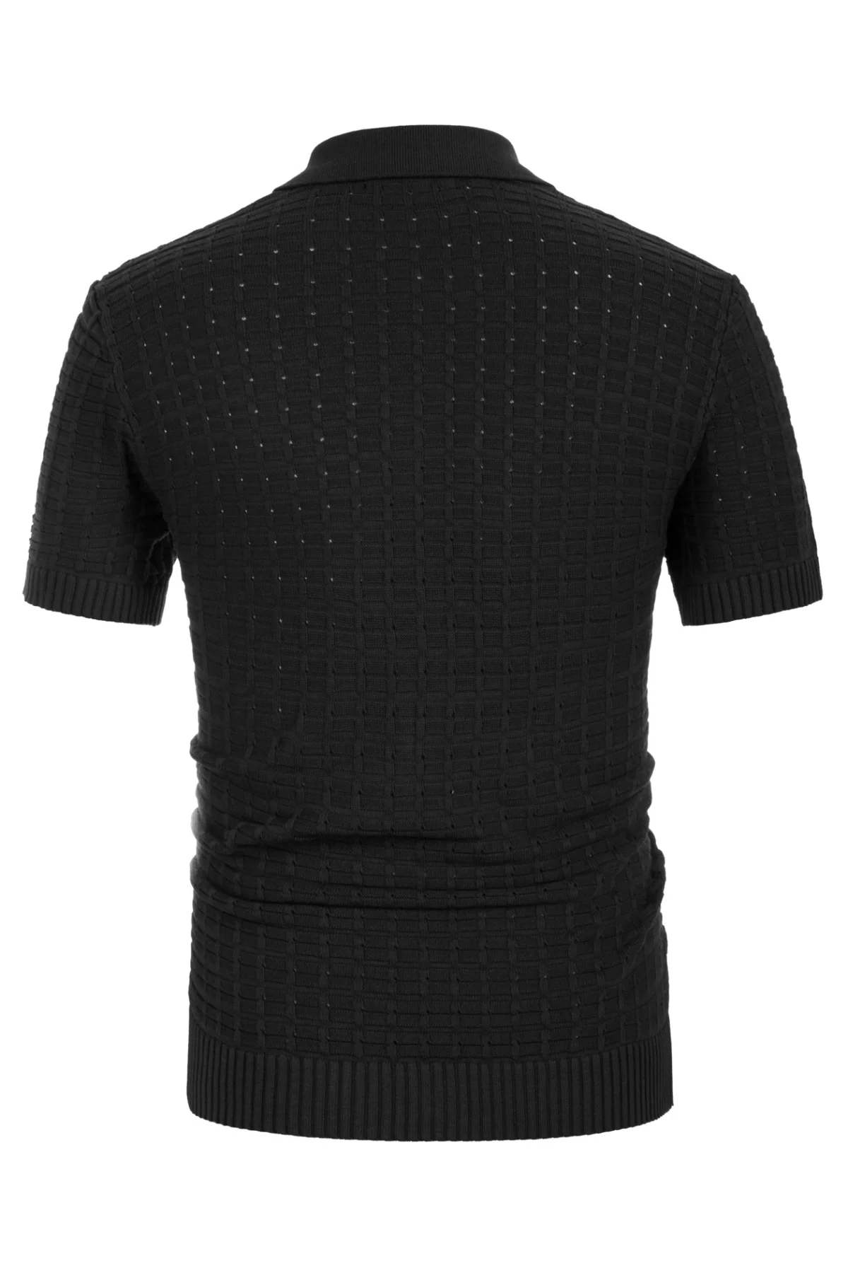 Mens Breathable Knitting Polo Shirts Textured Short Sleeve Golf Polo Cardigan Shirts - Image 14