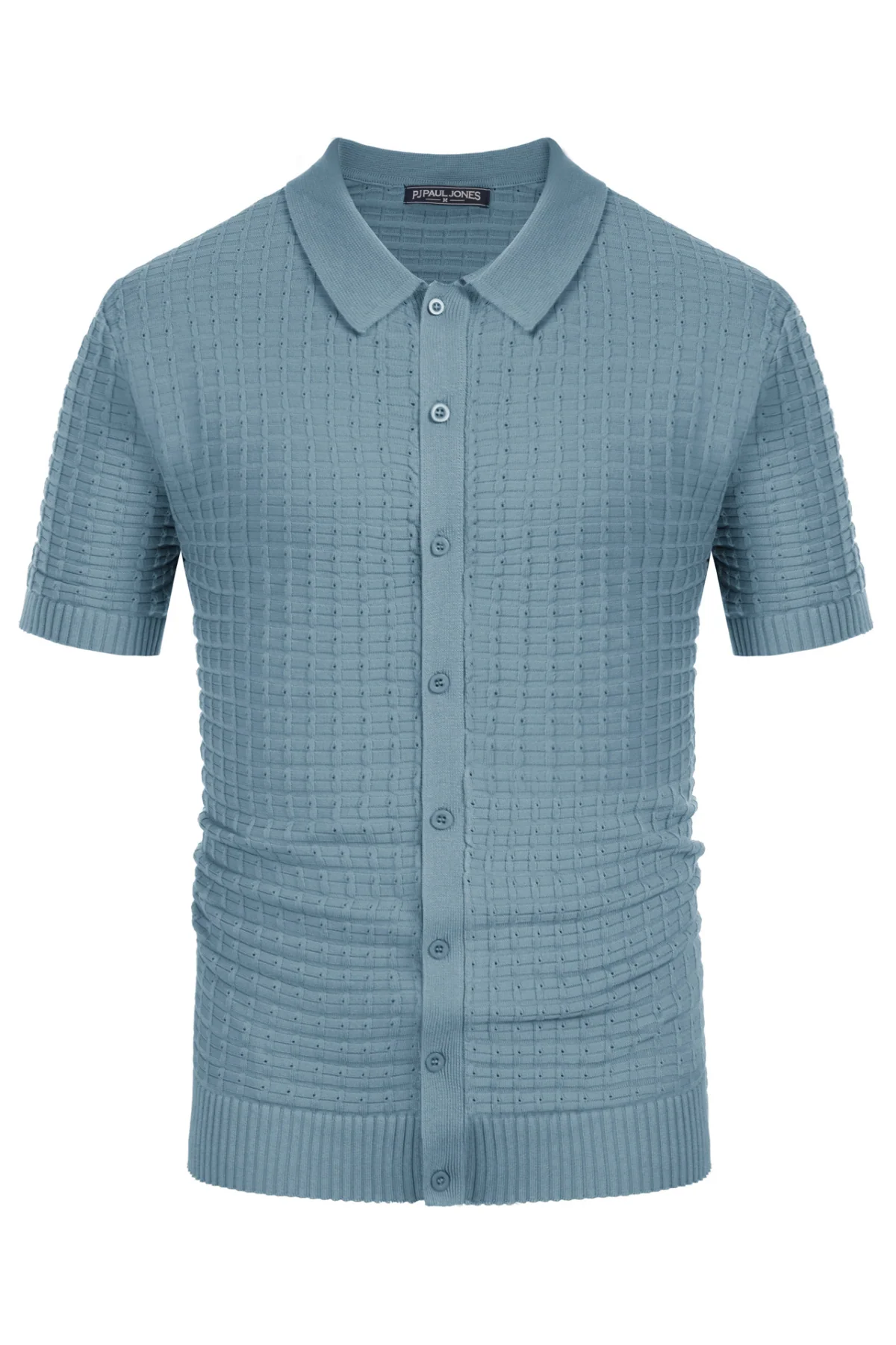 Mens Breathable Knitting Polo Shirts Textured Short Sleeve Golf Polo Cardigan Shirts - Image 18