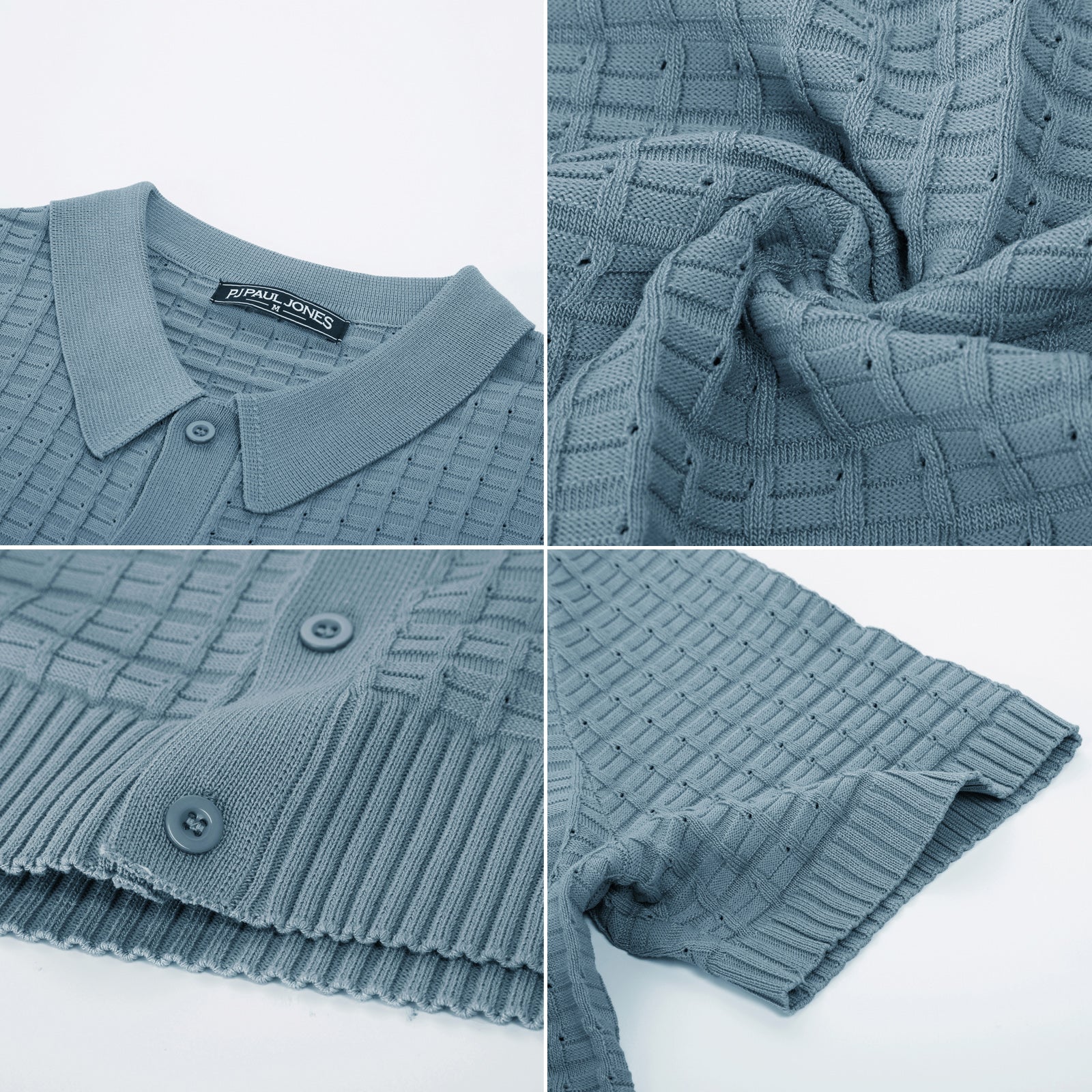 Mens Breathable Knitting Polo Shirts Textured Short Sleeve Golf Polo Cardigan Shirts - Image 27