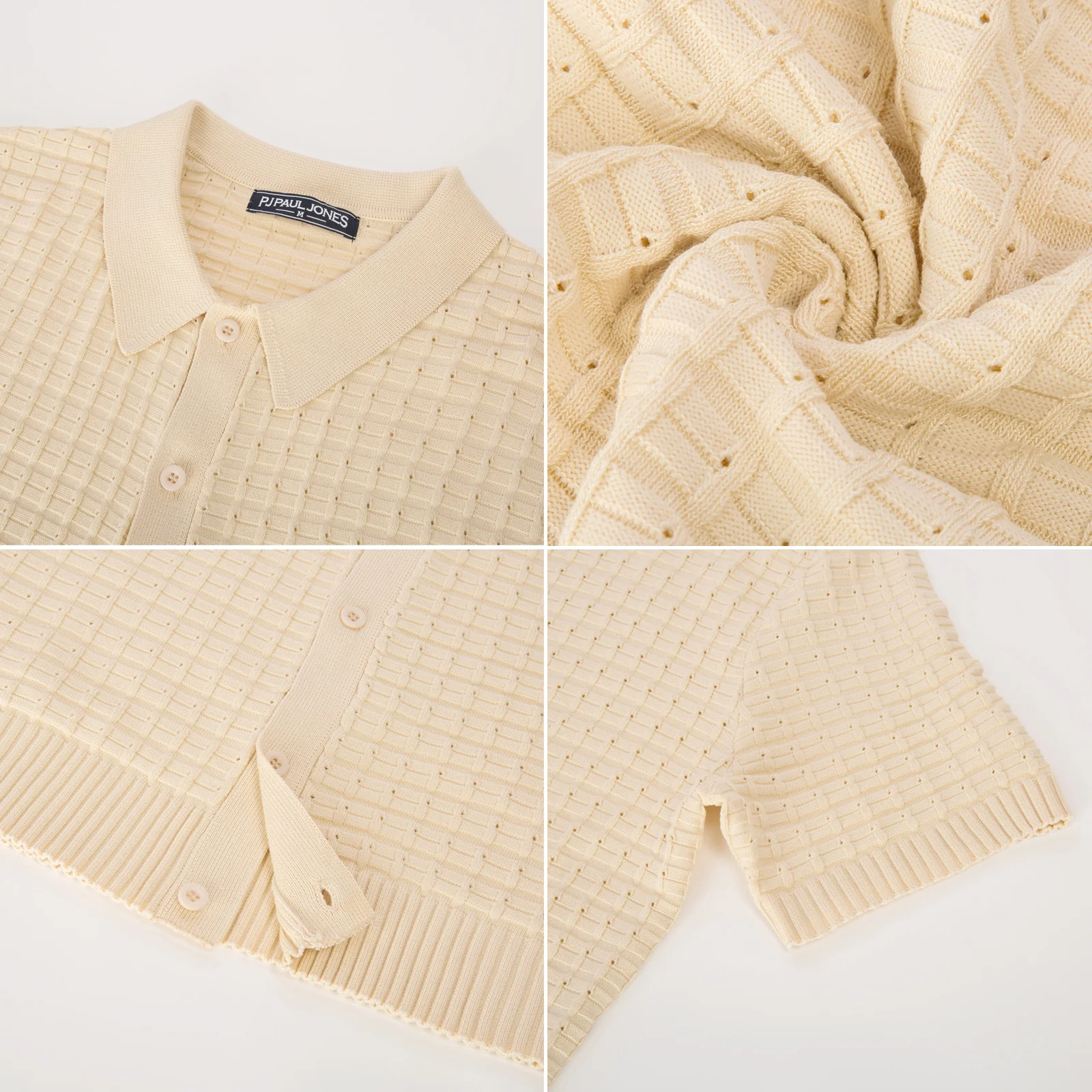 Mens Breathable Knitting Polo Shirts Textured Short Sleeve Golf Polo Cardigan Shirts - Image 30