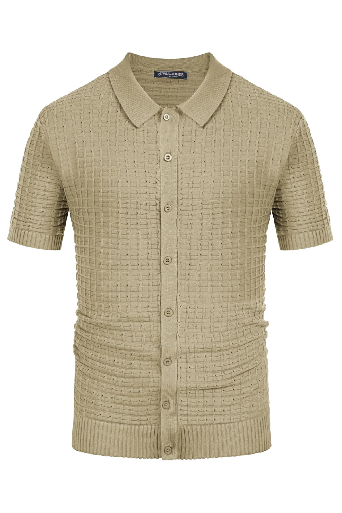 Mens Breathable Knitting Polo Shirts Textured Short Sleeve Golf Polo Cardigan Shirts - Image 31