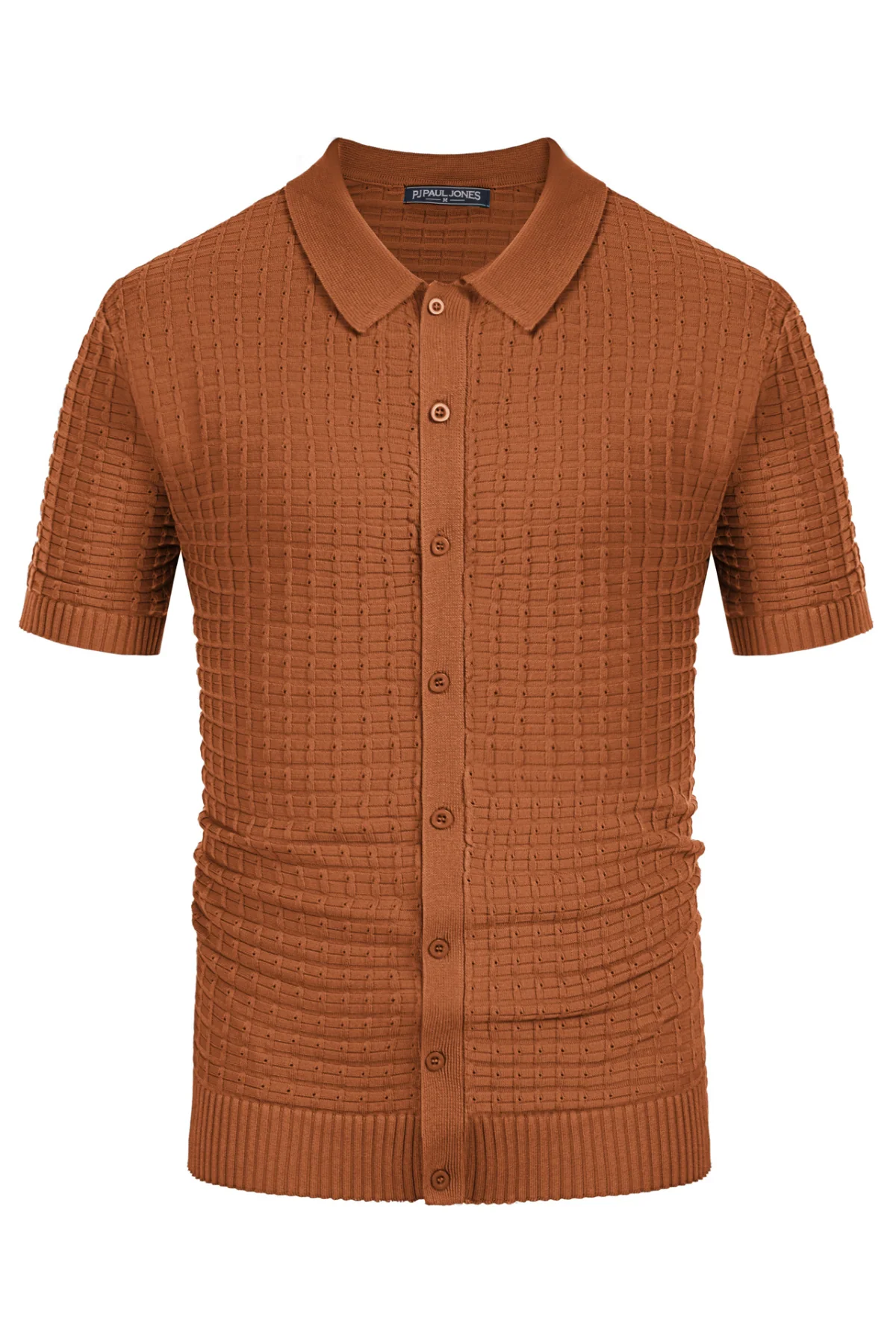 Mens Breathable Knitting Polo Shirts Textured Short Sleeve Golf Polo Cardigan Shirts - Image 36