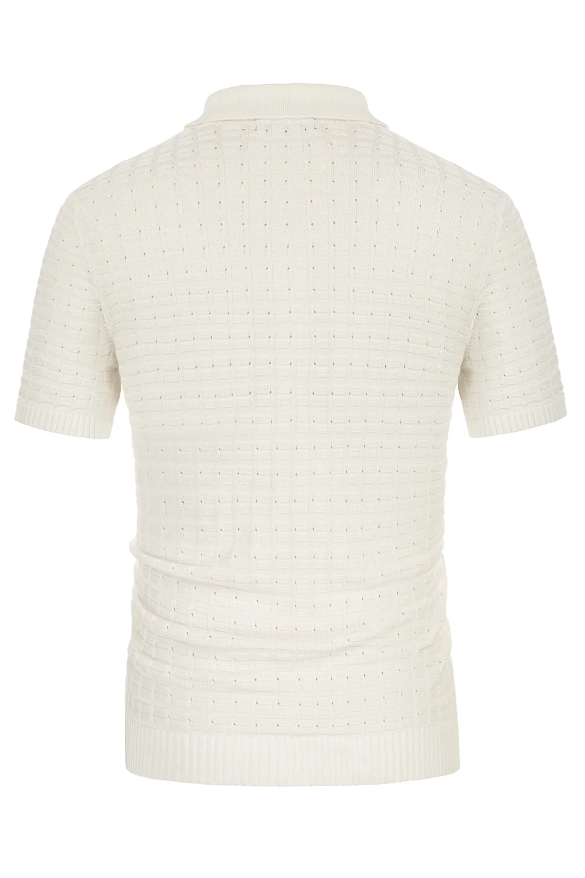 Mens Breathable Knitting Polo Shirts Textured Short Sleeve Golf Polo Cardigan Shirts - Image 4