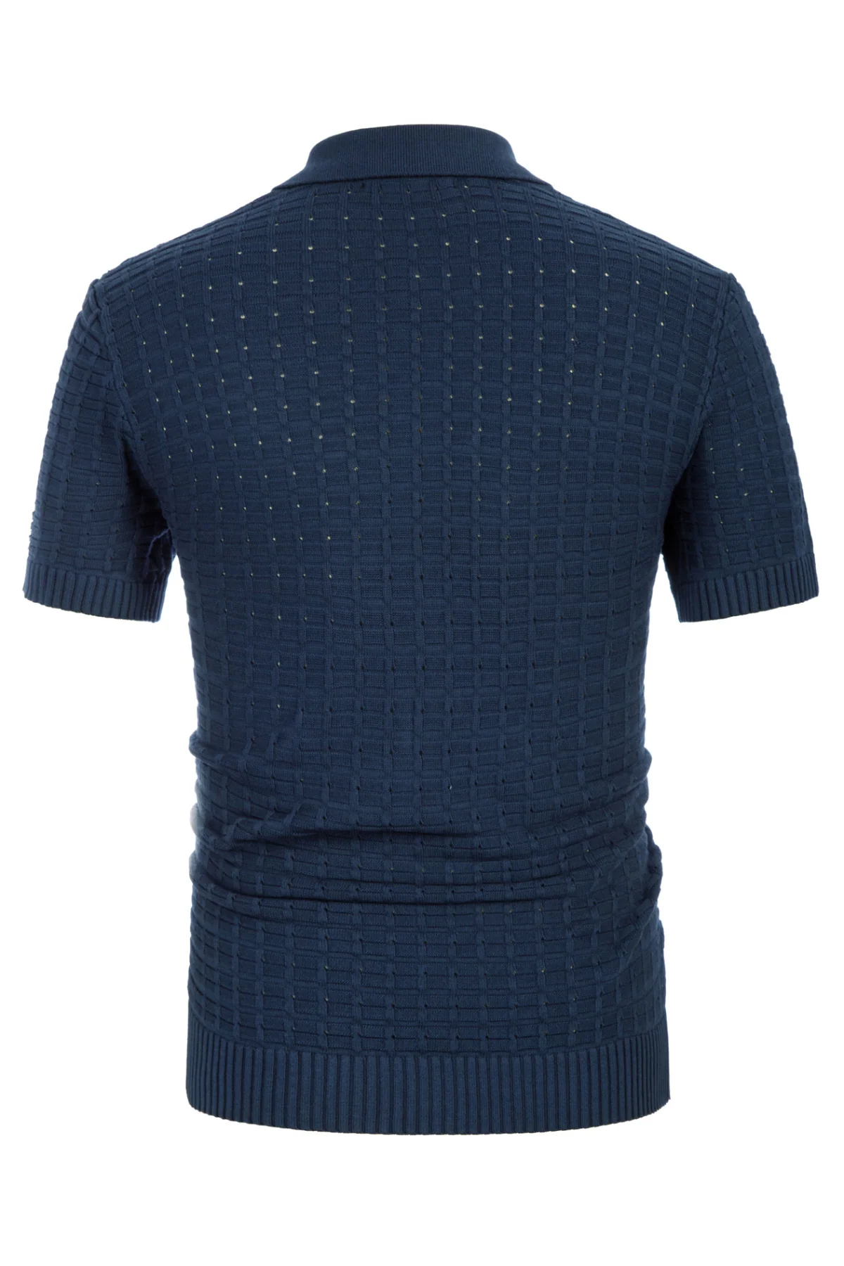 Mens Breathable Knitting Polo Shirts Textured Short Sleeve Golf Polo Cardigan Shirts - Image 9