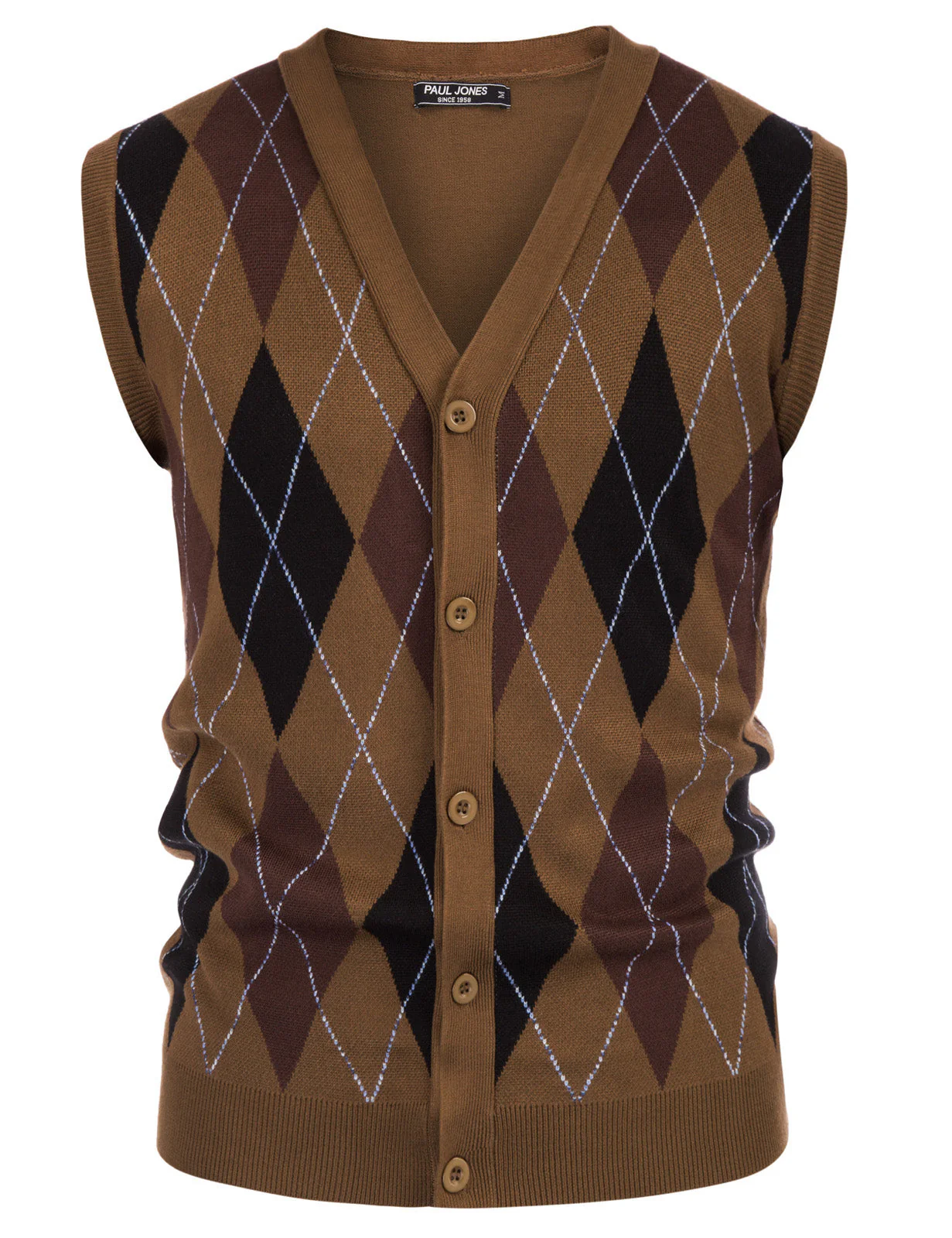 Pj Paul Jones Men Sleeveless Sweater Vest Contrast Color Diamond Pattern Button Placket - Image 18