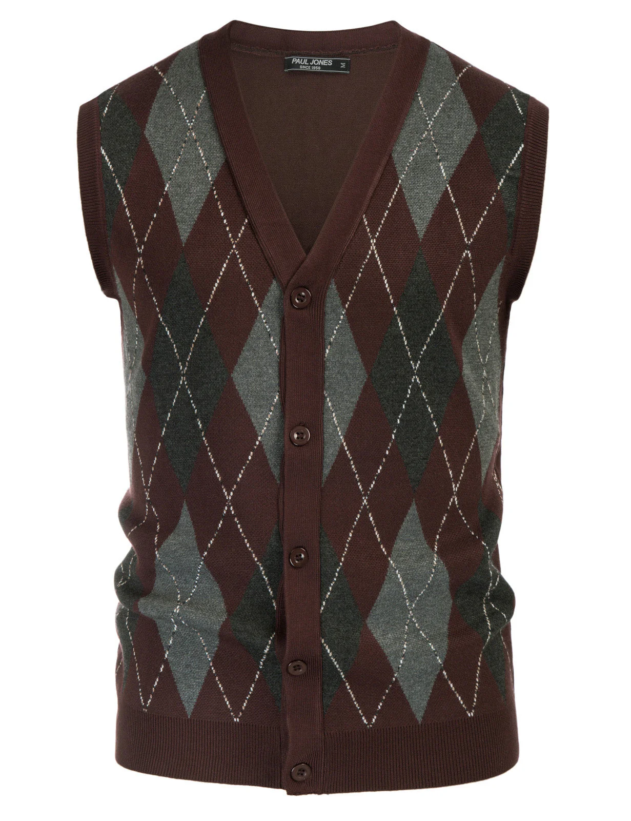 Pj Paul Jones Men Sleeveless Sweater Vest Contrast Color Diamond Pattern Button Placket - Image 25