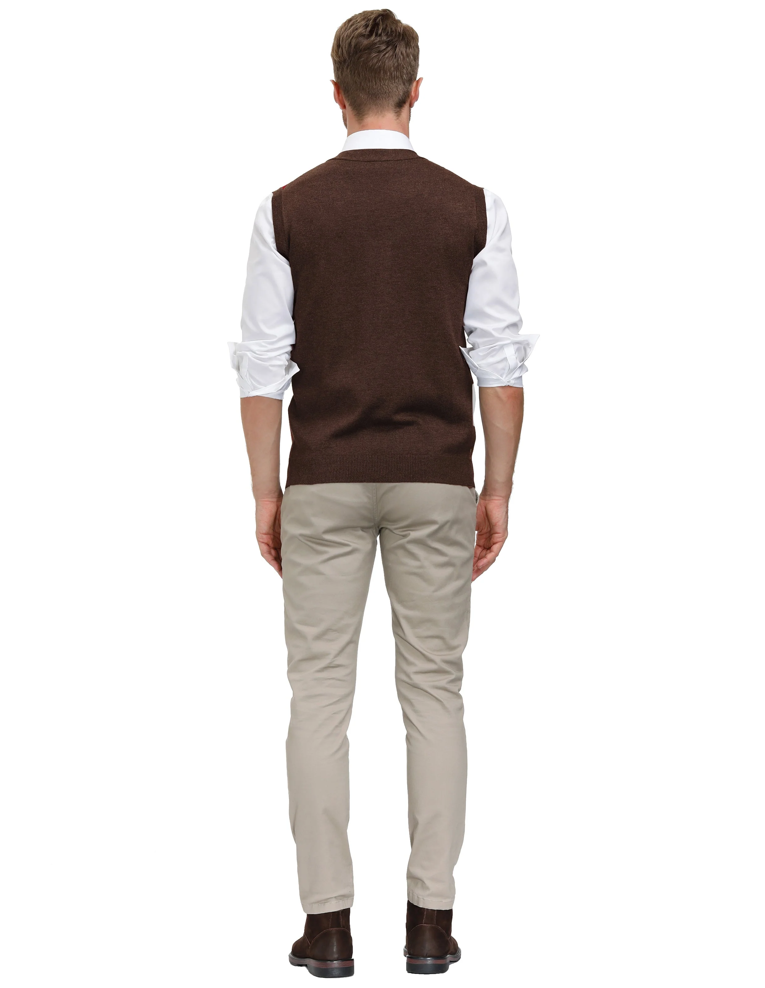Pj Paul Jones Men Sleeveless Sweater Vest Contrast Color Diamond Pattern Button Placket - Image 28