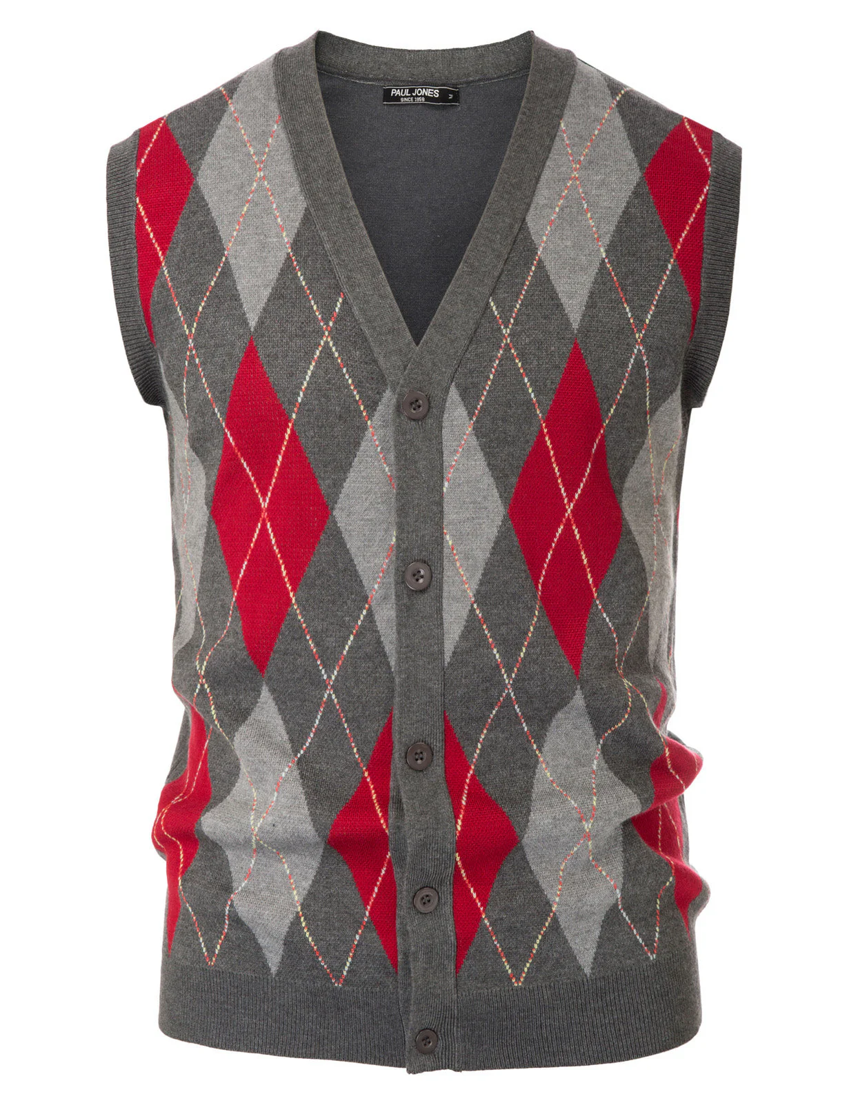 Pj Paul Jones Men Sleeveless Sweater Vest Contrast Color Diamond Pattern Button Placket - Image 5