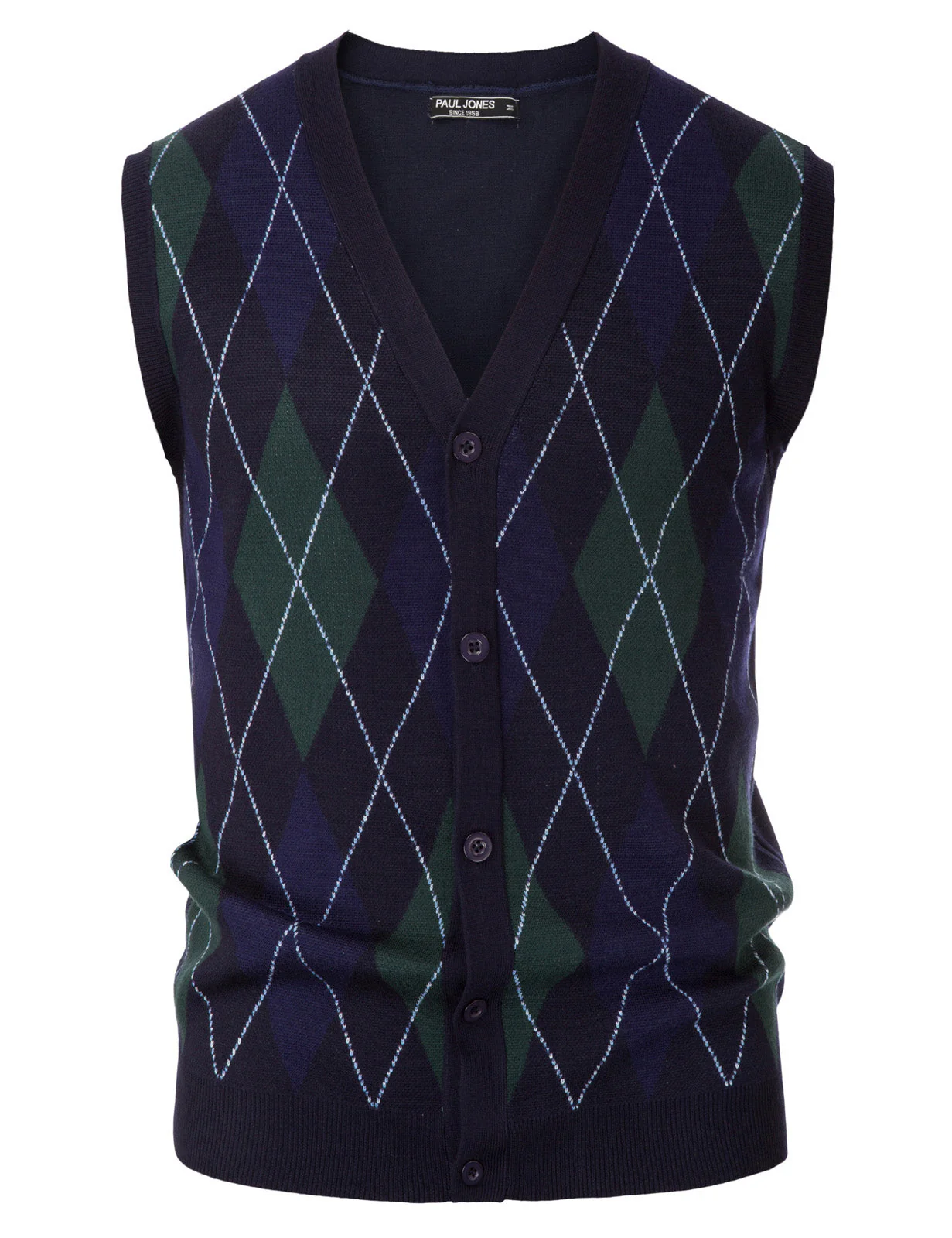 Pj Paul Jones Men Sleeveless Sweater Vest Contrast Color Diamond Pattern Button Placket - Image 9