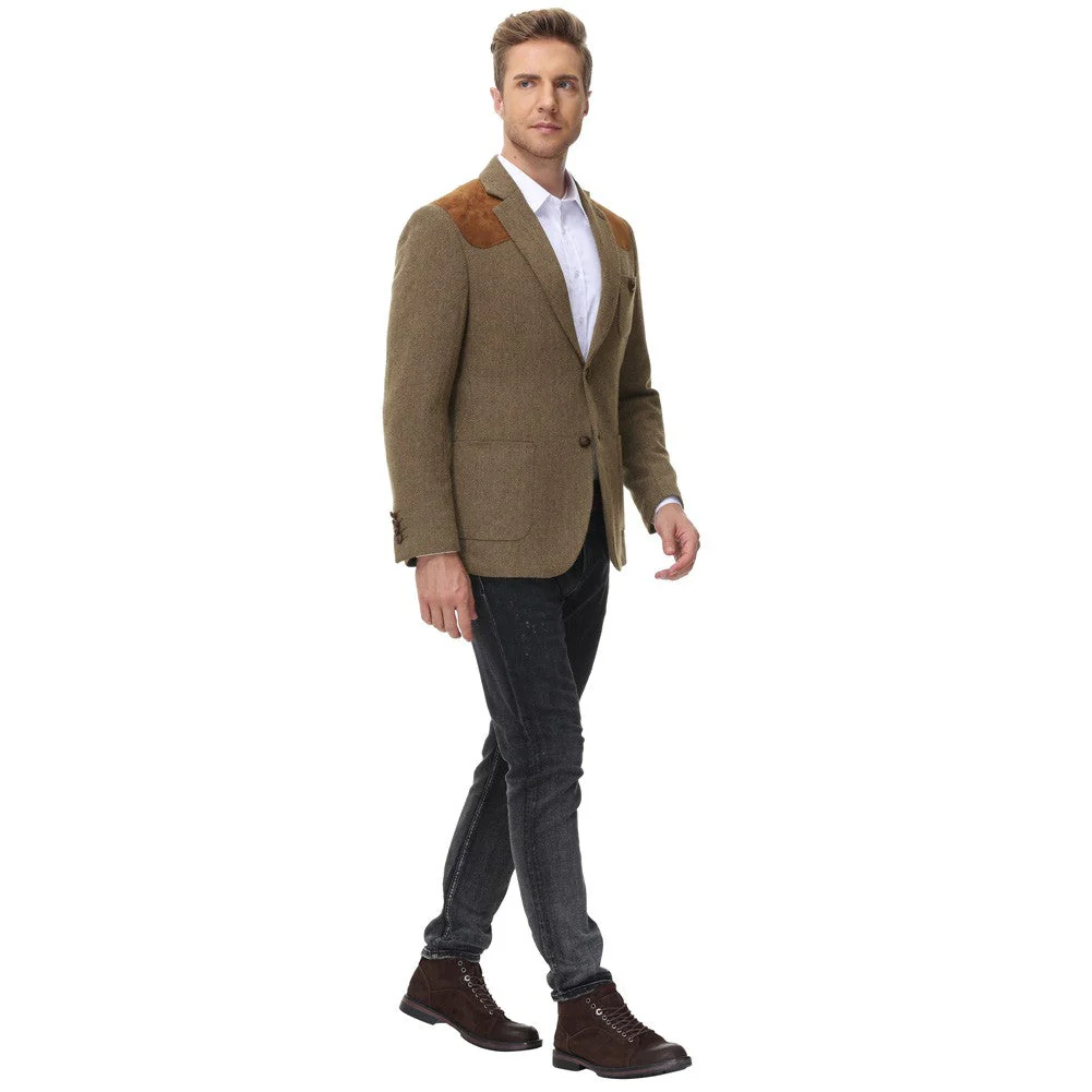 Pj Paul Jones Mens British Wool Blend Suit Two Button Blazer Patchwork Tweed Sport Coats - Image 3