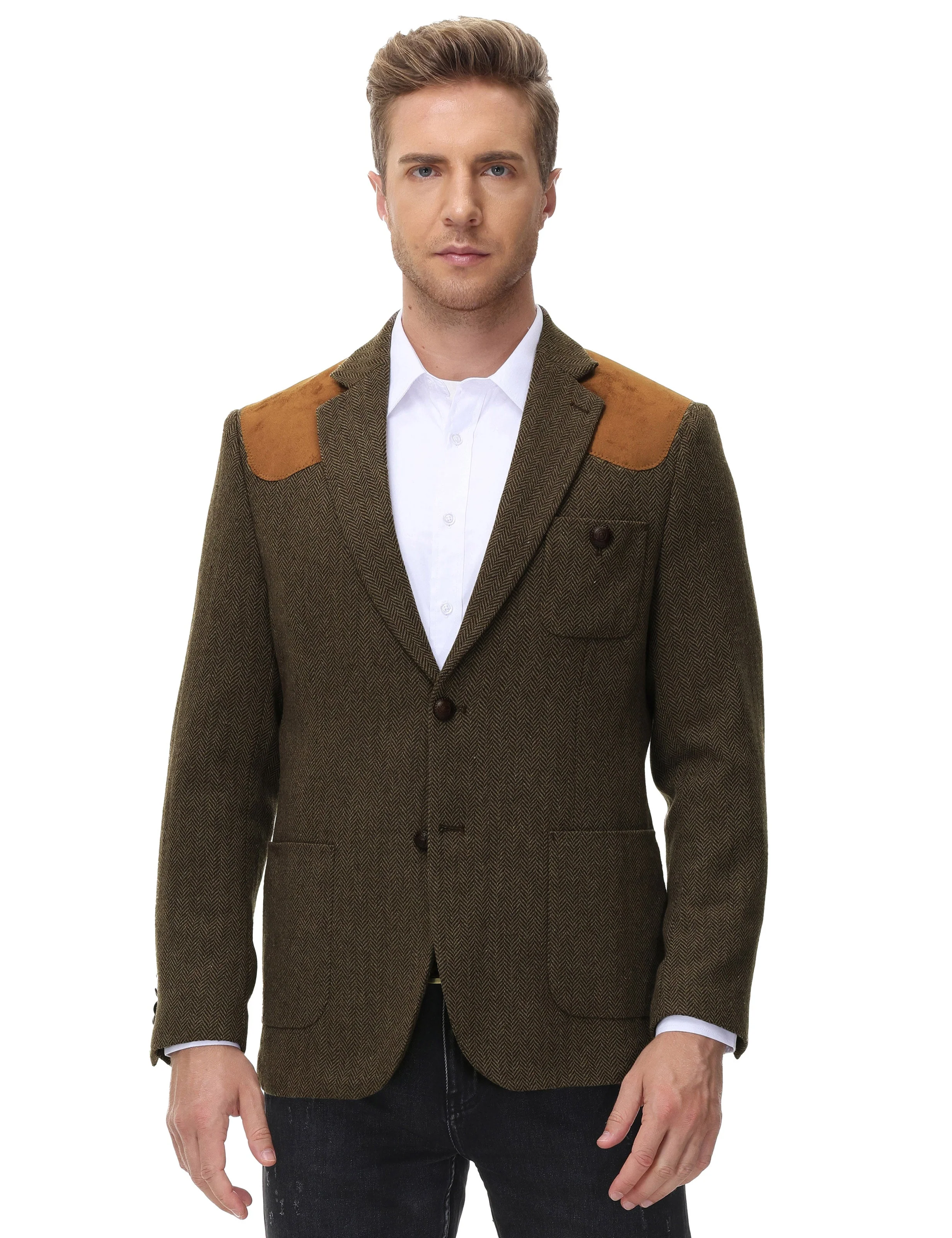 Pj Paul Jones Mens British Wool Blend Suit Two Button Blazer Patchwork Tweed Sport Coats - Image 7