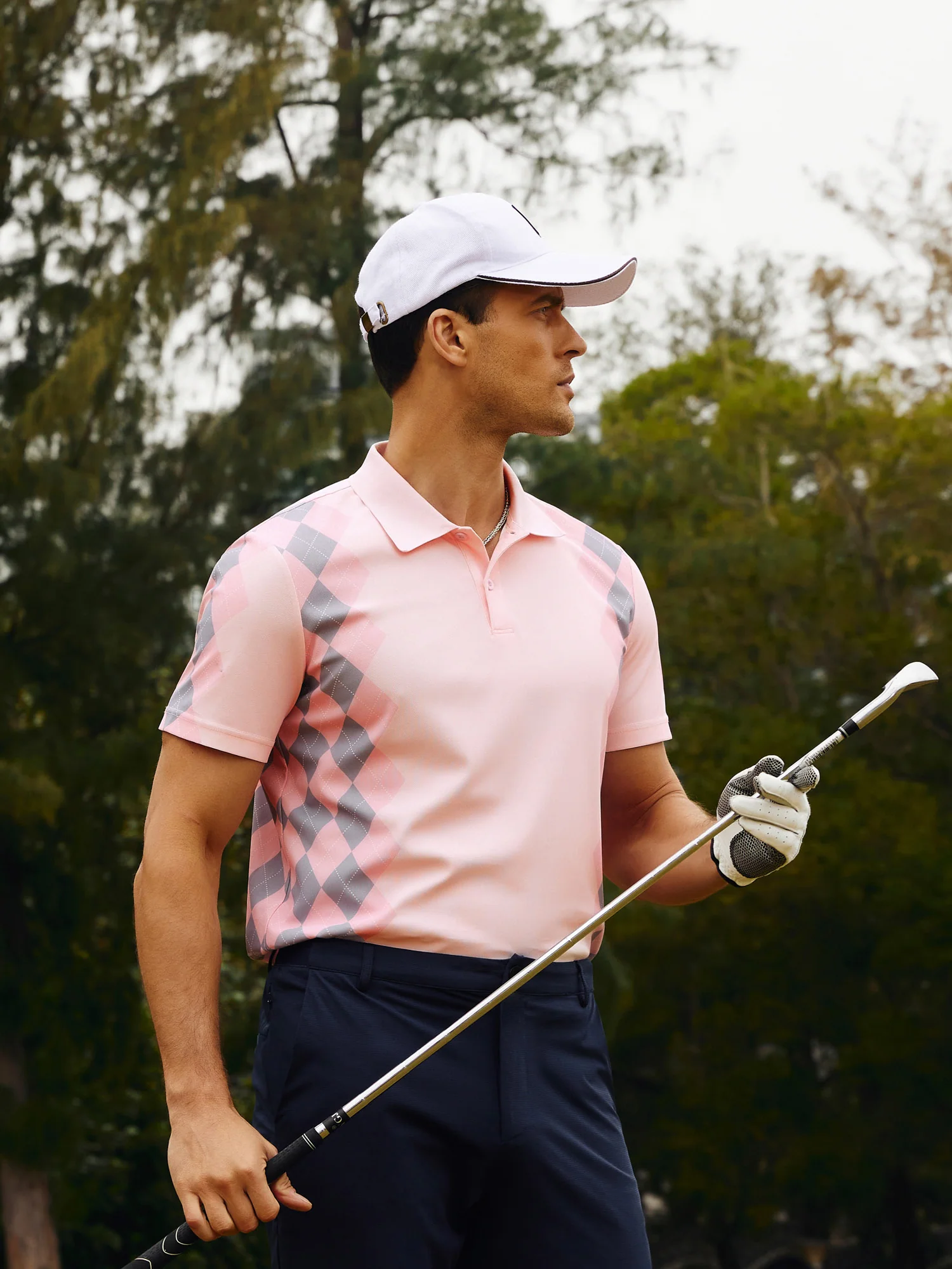 Men Argyle Polo Shirt Moisture Wicking Contrast Tennis Golf Pullover Shirts for Summer - Image 10