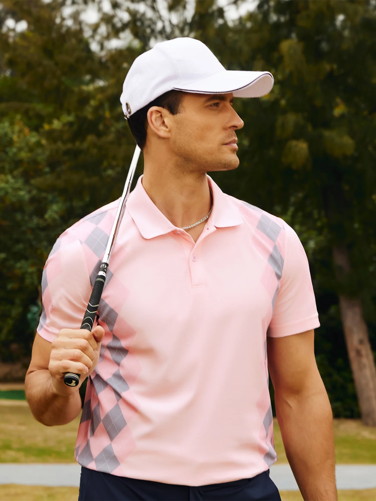 Men Argyle Polo Shirt Moisture Wicking Contrast Tennis Golf Pullover Shirts for Summer - Image 11
