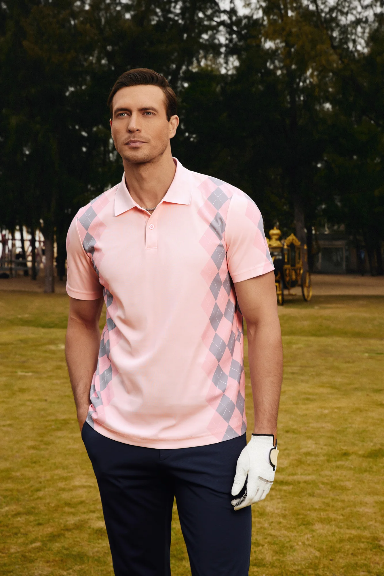 Men Argyle Polo Shirt Moisture Wicking Contrast Tennis Golf Pullover Shirts for Summer - Image 12