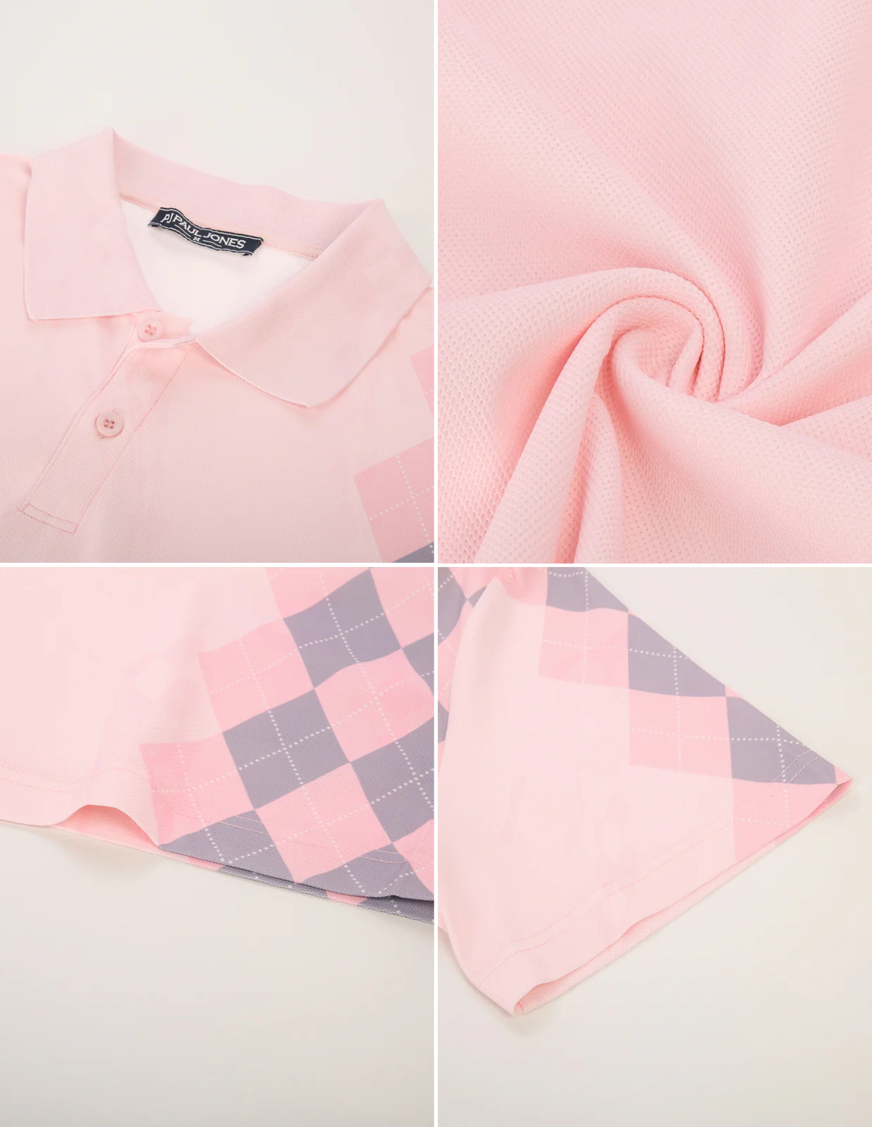 Men Argyle Polo Shirt Moisture Wicking Contrast Tennis Golf Pullover Shirts for Summer - Image 13