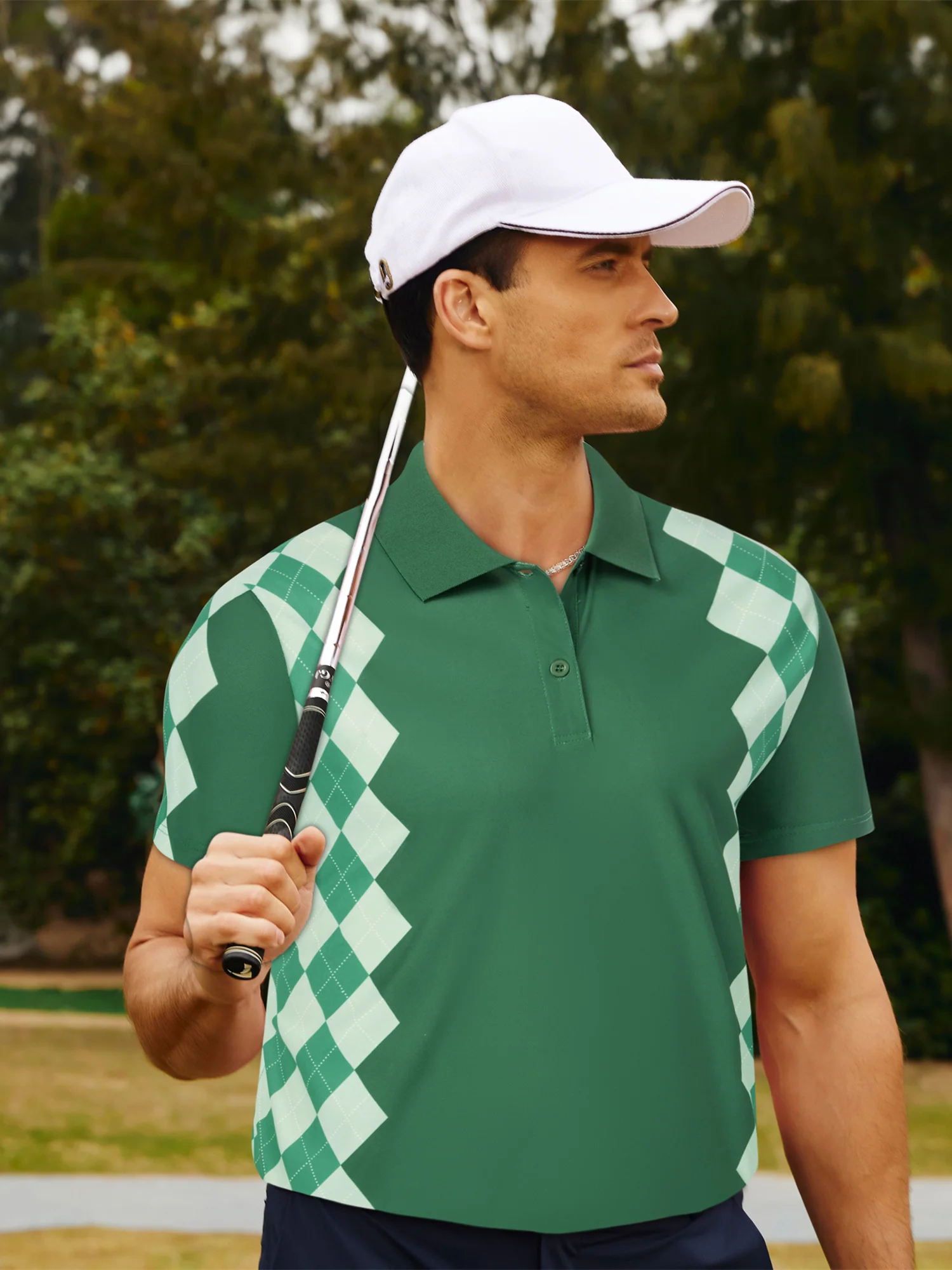 Men Argyle Polo Shirt Moisture Wicking Contrast Tennis Golf Pullover Shirts for Summer - Image 16
