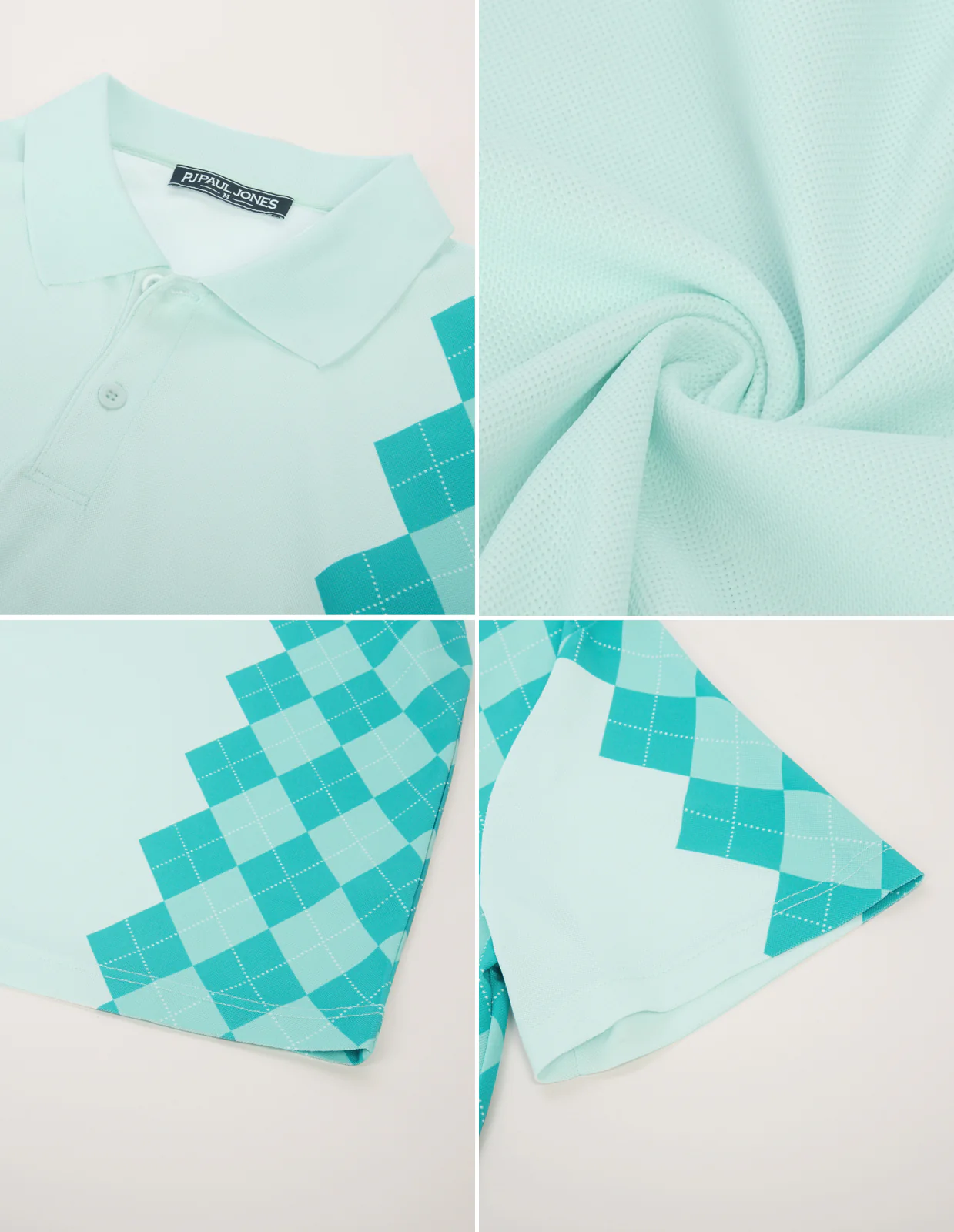 Men Argyle Polo Shirt Moisture Wicking Contrast Tennis Golf Pullover Shirts for Summer - Image 6