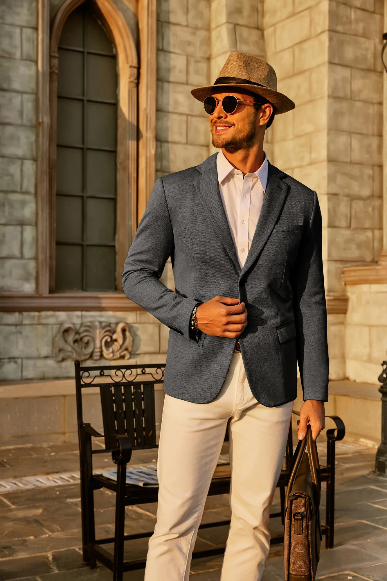 Pj Paul Jones Men's Herringbone Blazer Jacket Two Button Lightweight Casual Knit Sport Coat - Image 10