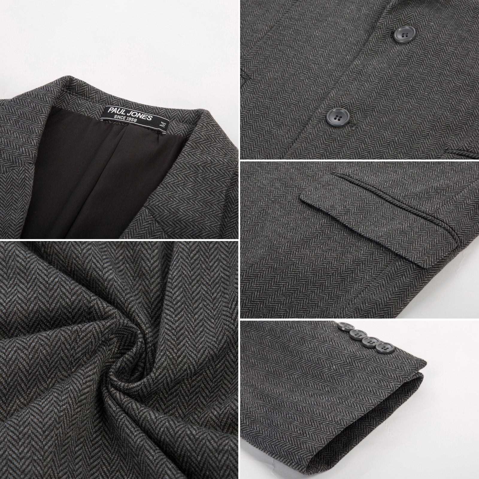 Pj Paul Jones Men's Herringbone Blazer Jacket Two Button Lightweight Casual Knit Sport Coat - Image 12
