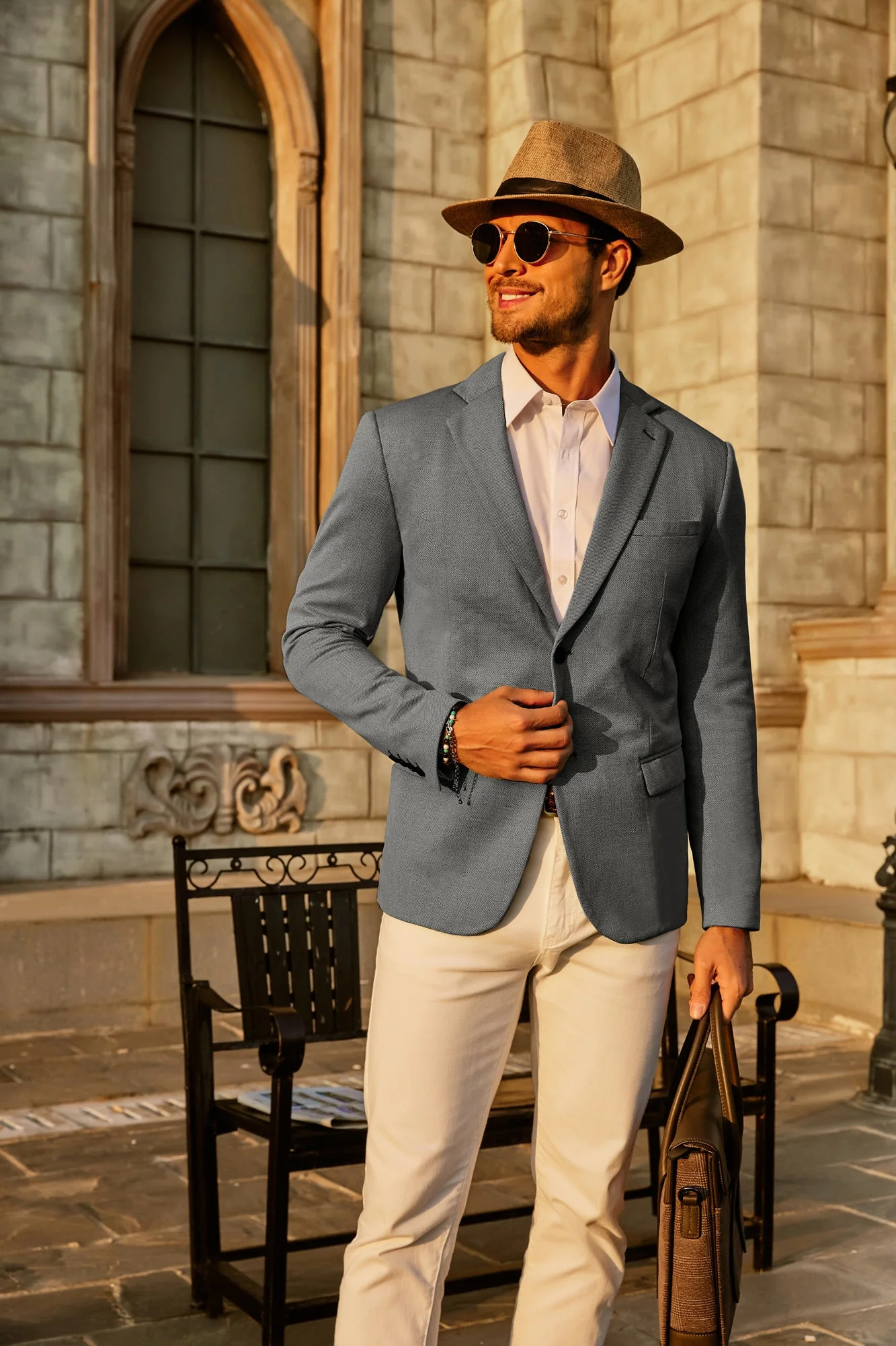Pj Paul Jones Men's Herringbone Blazer Jacket Two Button Lightweight Casual Knit Sport Coat - Image 5