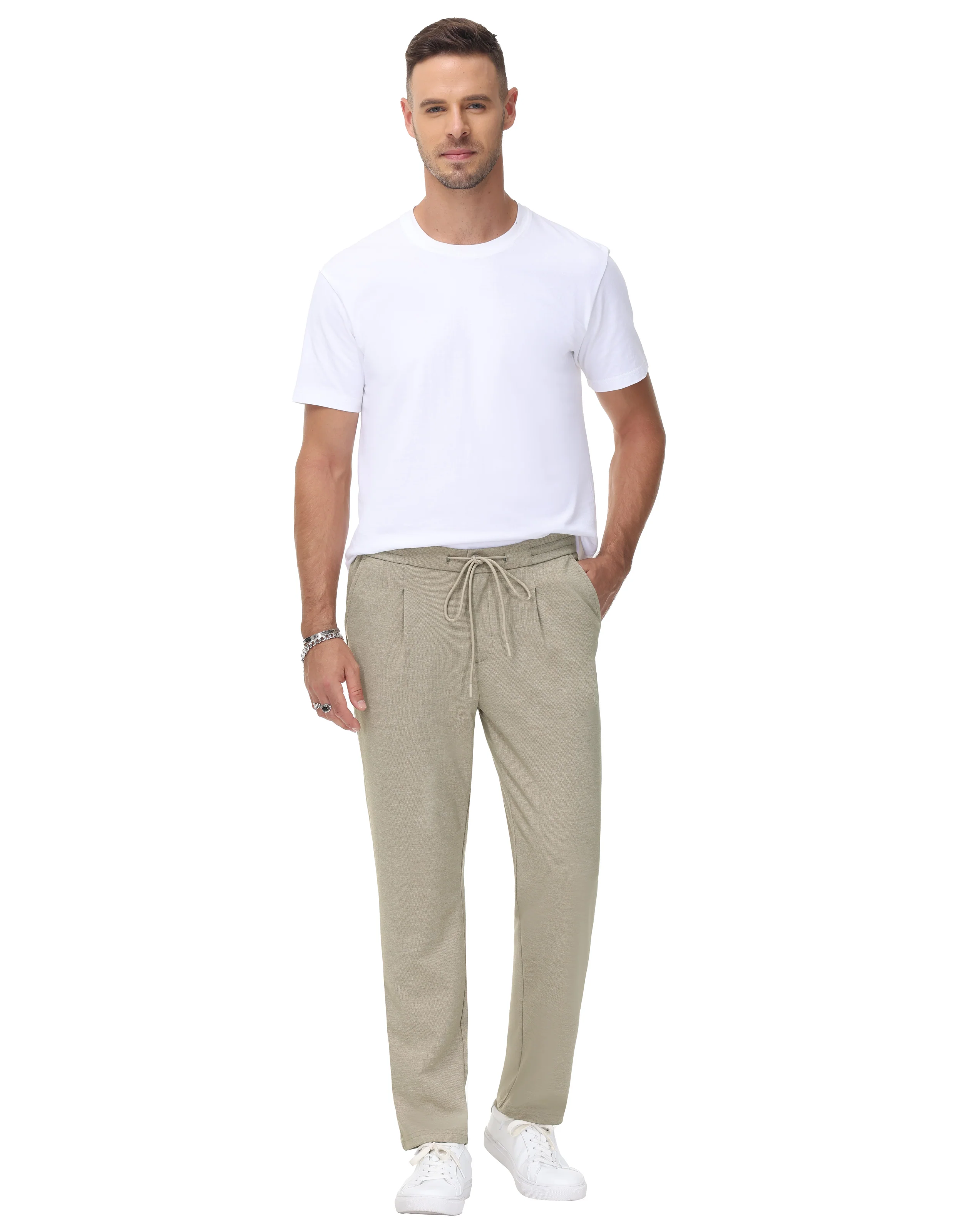 Mens Performance Stretch Knit Casual Pants Regular Fit Elastic Drawstring Waist Pant - Image 10