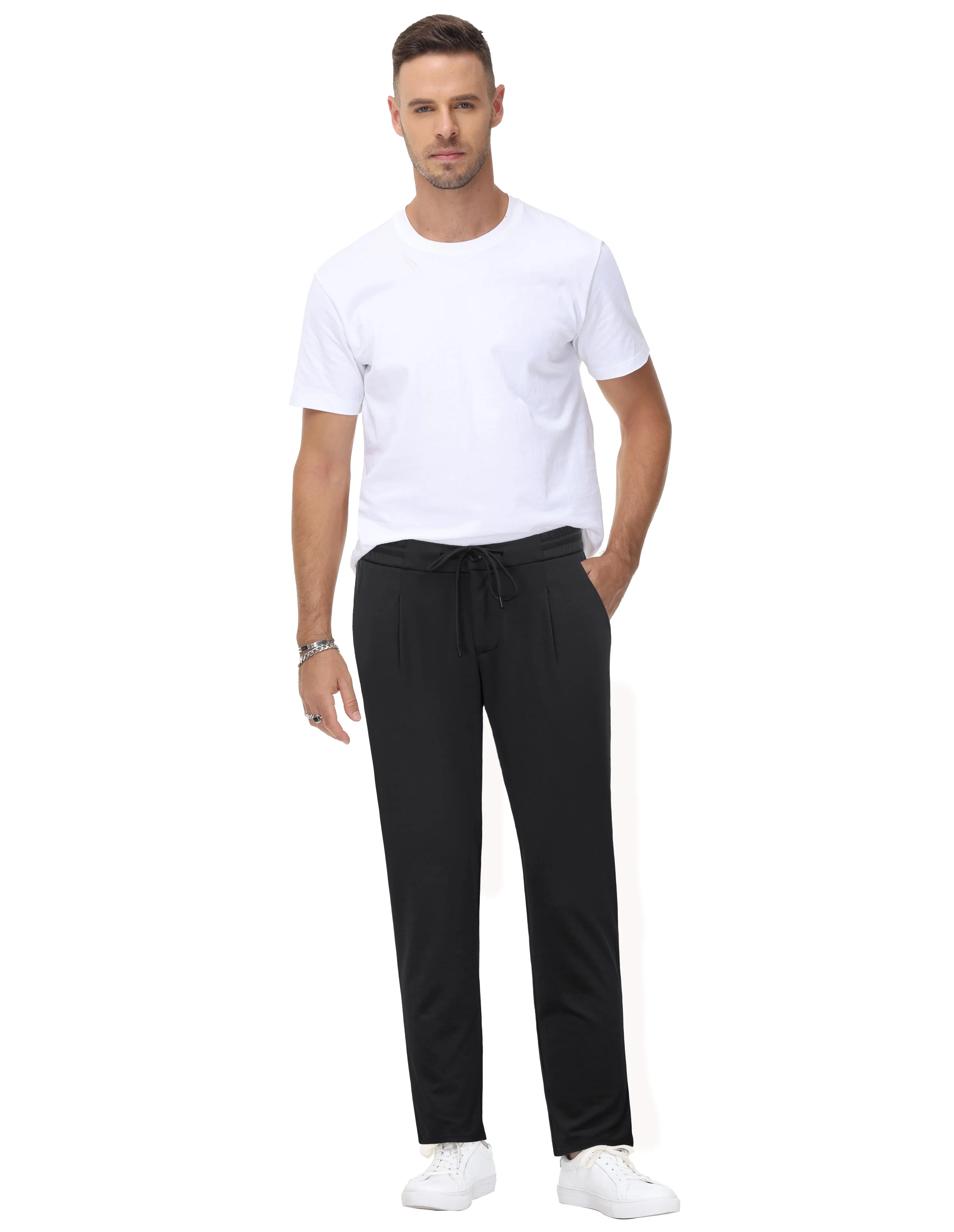 Mens Performance Stretch Knit Casual Pants Regular Fit Elastic Drawstring Waist Pant - Image 16