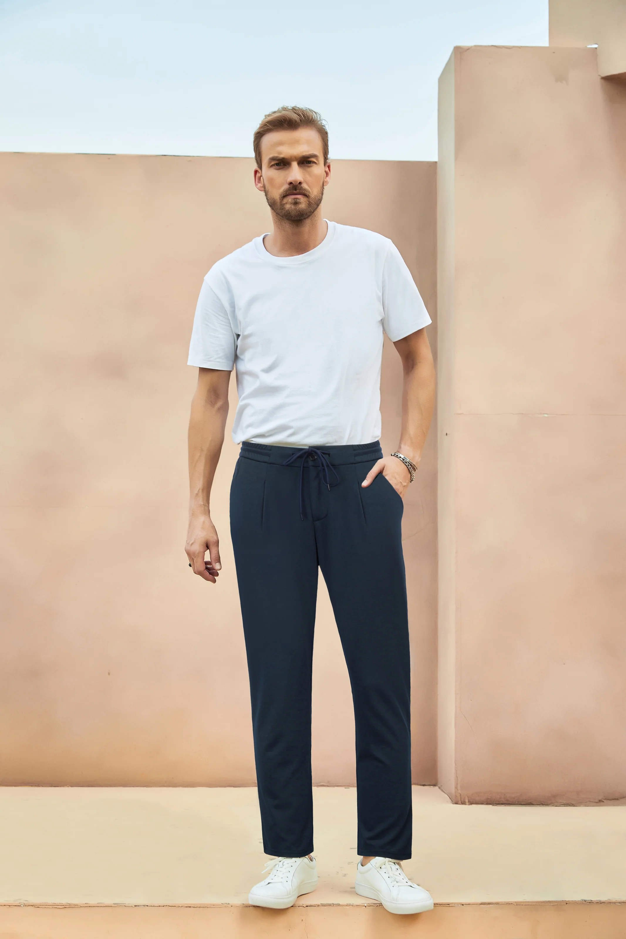 Mens Performance Stretch Knit Casual Pants Regular Fit Elastic Drawstring Waist Pant - Image 20