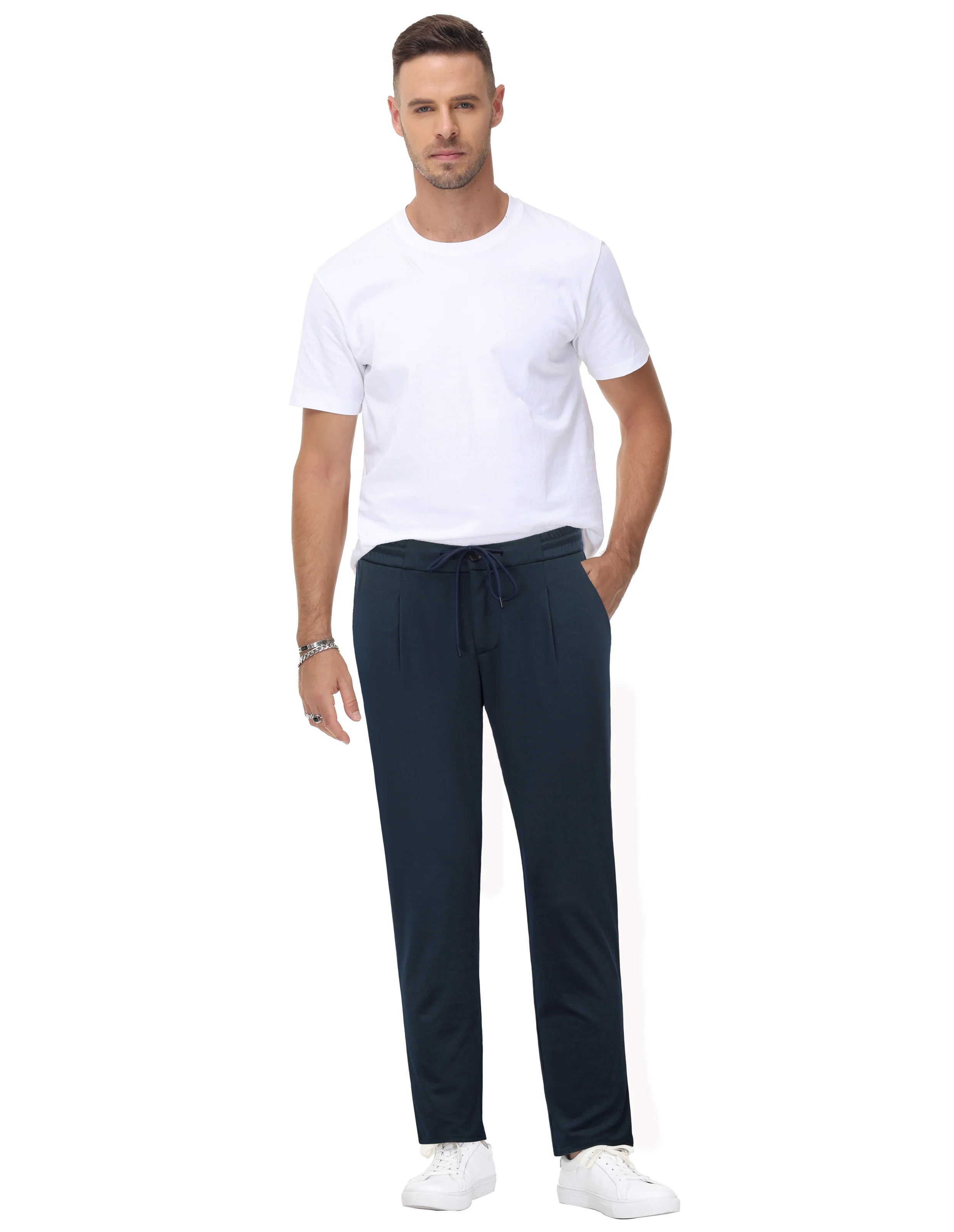 Mens Performance Stretch Knit Casual Pants Regular Fit Elastic Drawstring Waist Pant - Image 21
