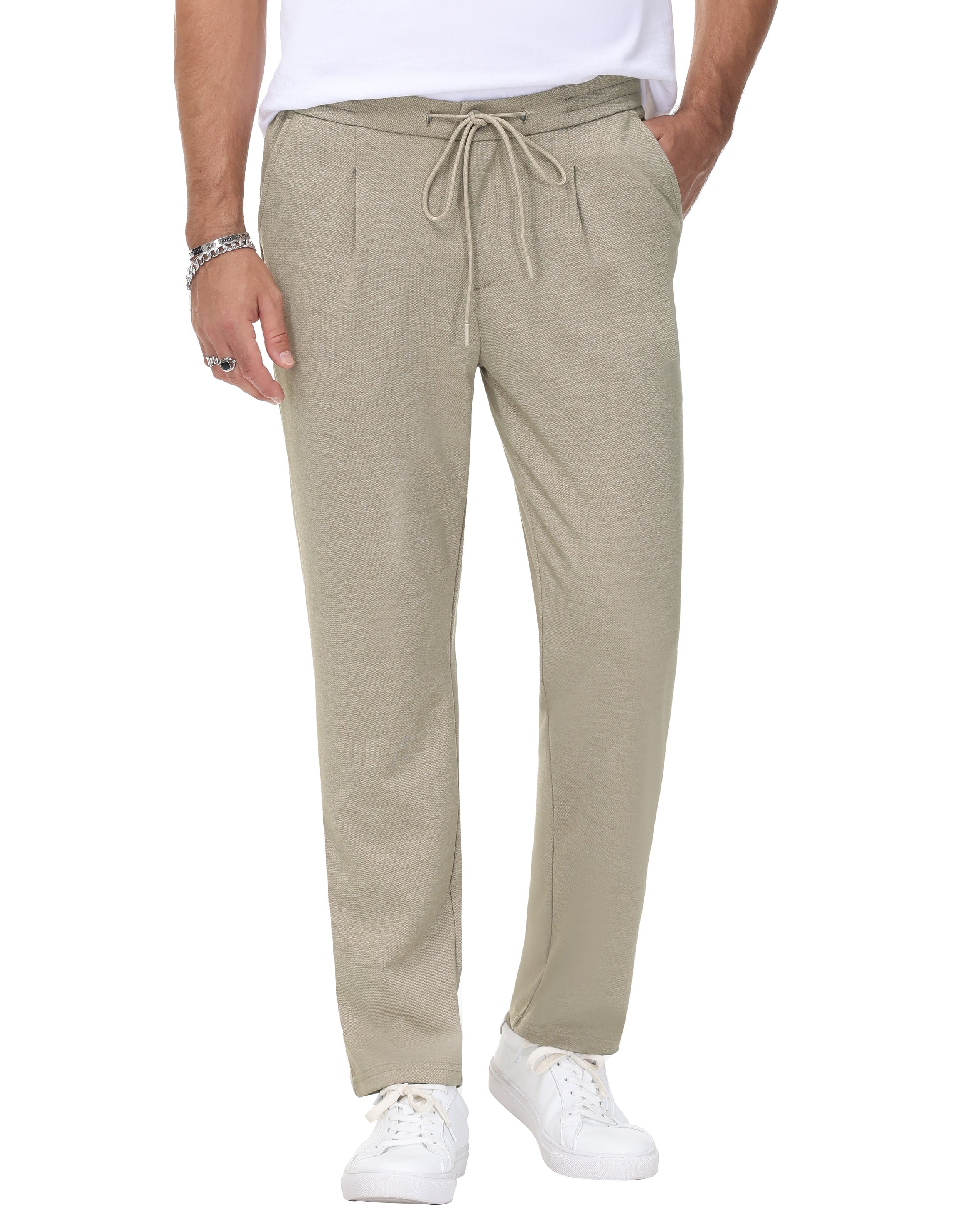 Mens Performance Stretch Knit Casual Pants Regular Fit Elastic Drawstring Waist Pant - Image 9
